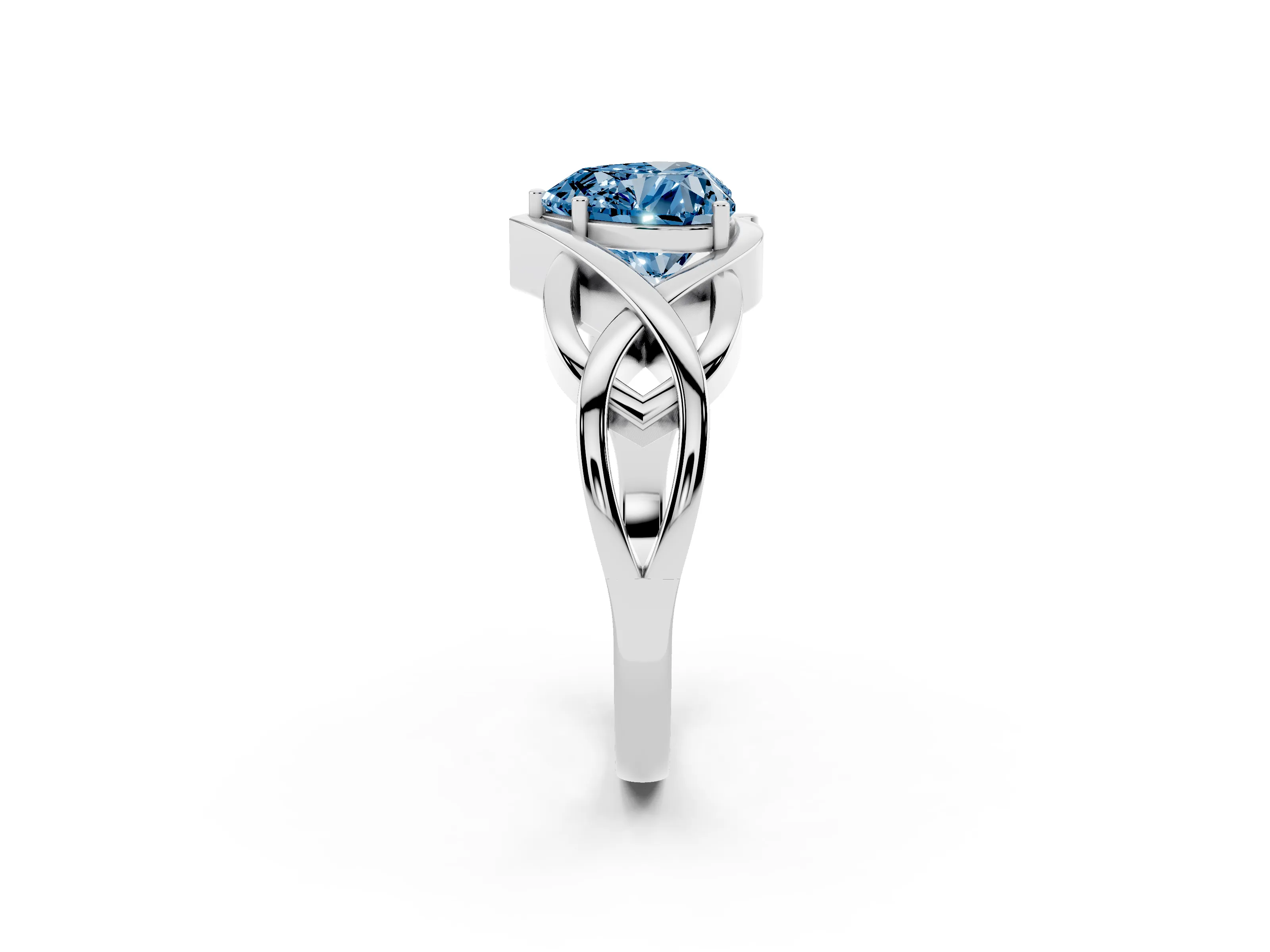 Fancy Blue Heart Cut Diamond Solitaire Ring Set in Silver with Intertwined Band