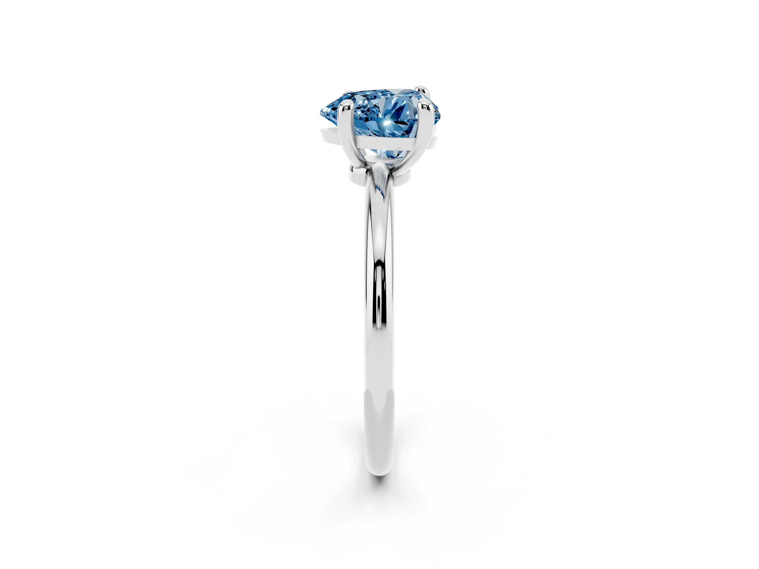 Fancy Blue Heart Cut Diamond Solitaire Ring Set in Platinum with Secure Prong Setting on a Classic Band