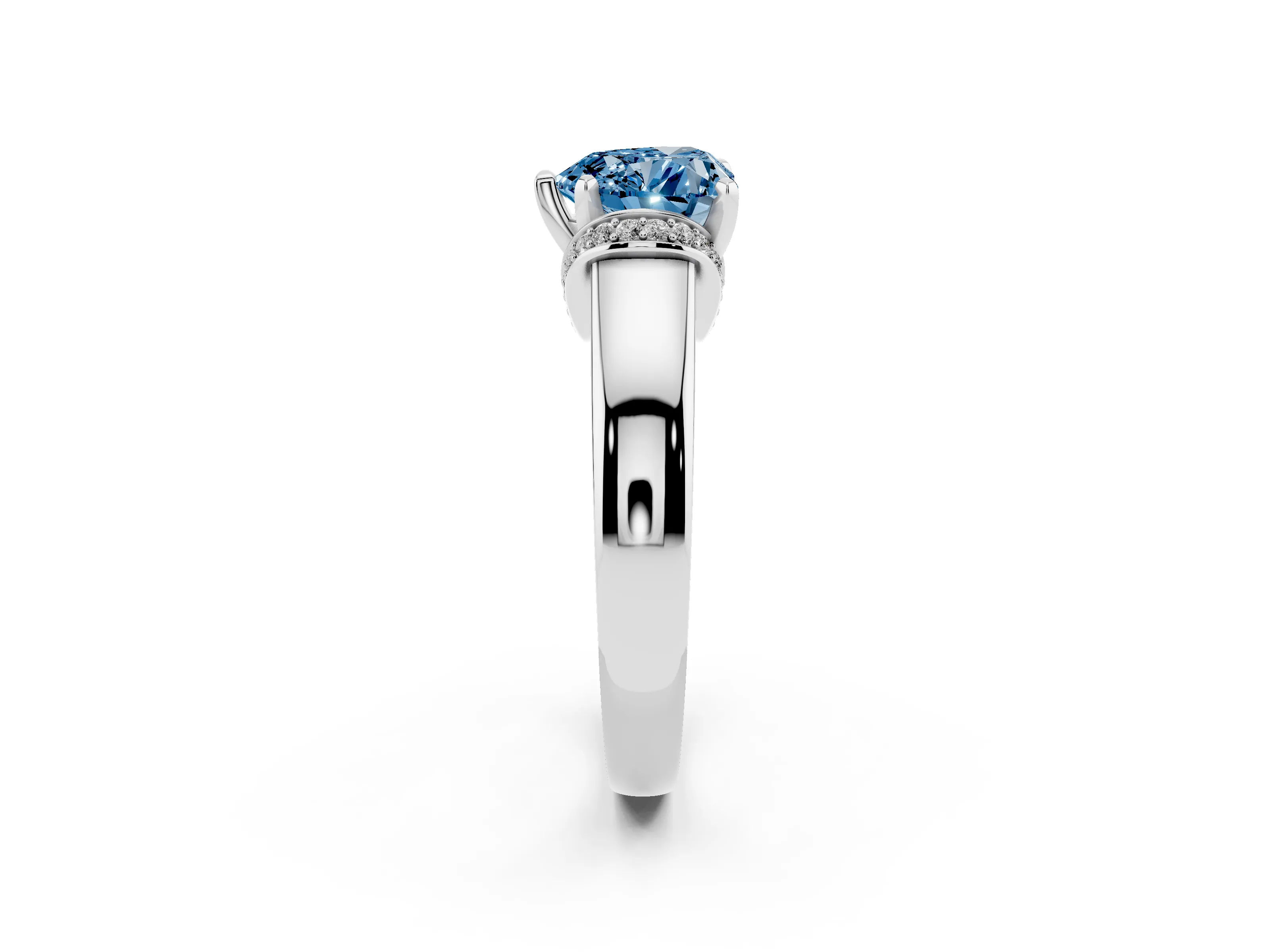 Fancy Blue Heart Cut Diamond Pavé Band Solitaire Ring Set in Platinum with Prong Setting