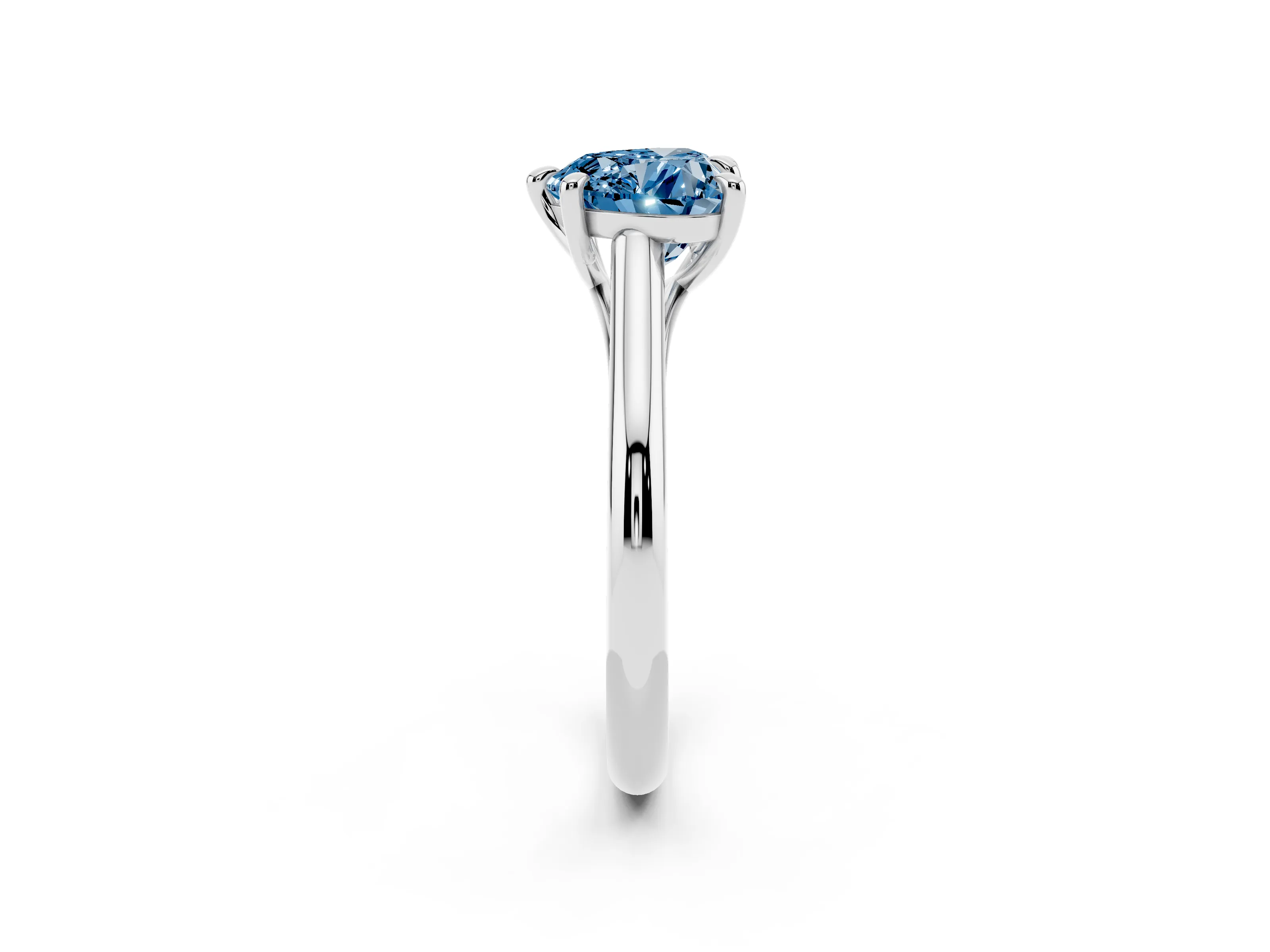 Fancy Blue Heart Cut Diamond Solitaire Engagement Ring Set in White gold with Prong Setting and Plain Classic Band