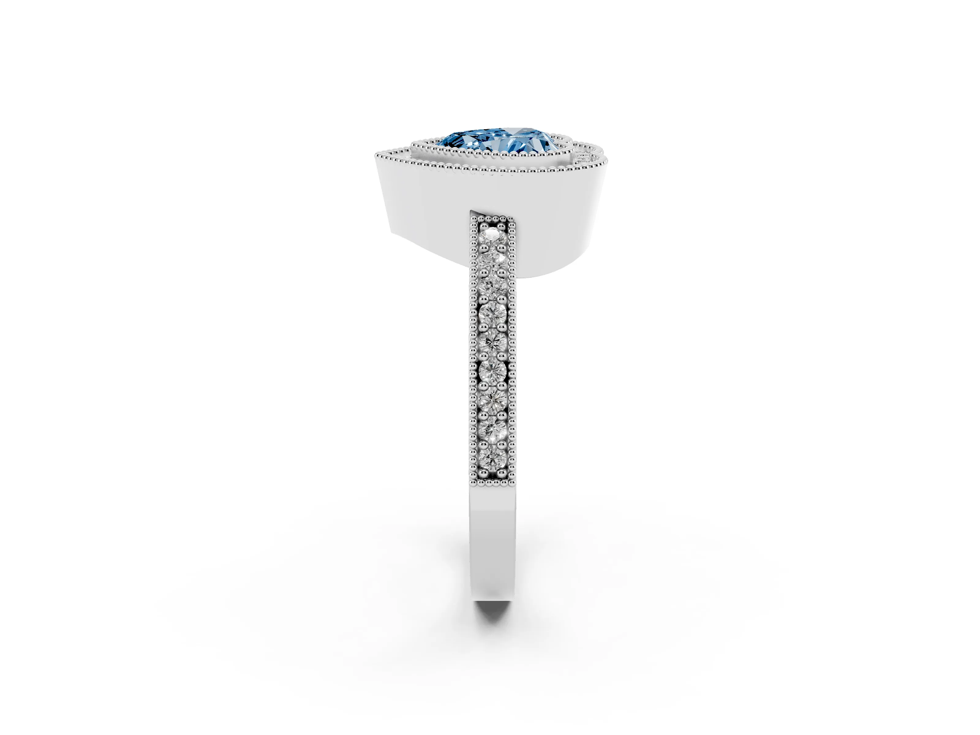 Fancy Blue Heart Cut Diamond Halo Engagement Ring Set in Platinum with Pavé Band and Round Halo Stones