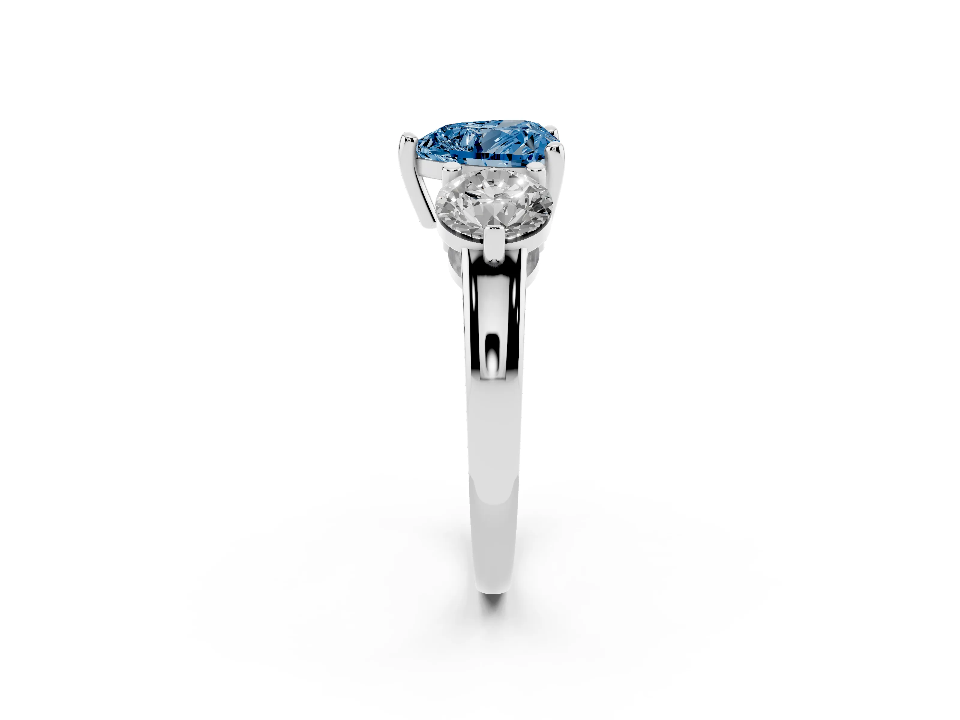 Fancy Blue Heart Cut Diamond Three-Stone Ring Set in Silver with Prong Setting and Classic Band
