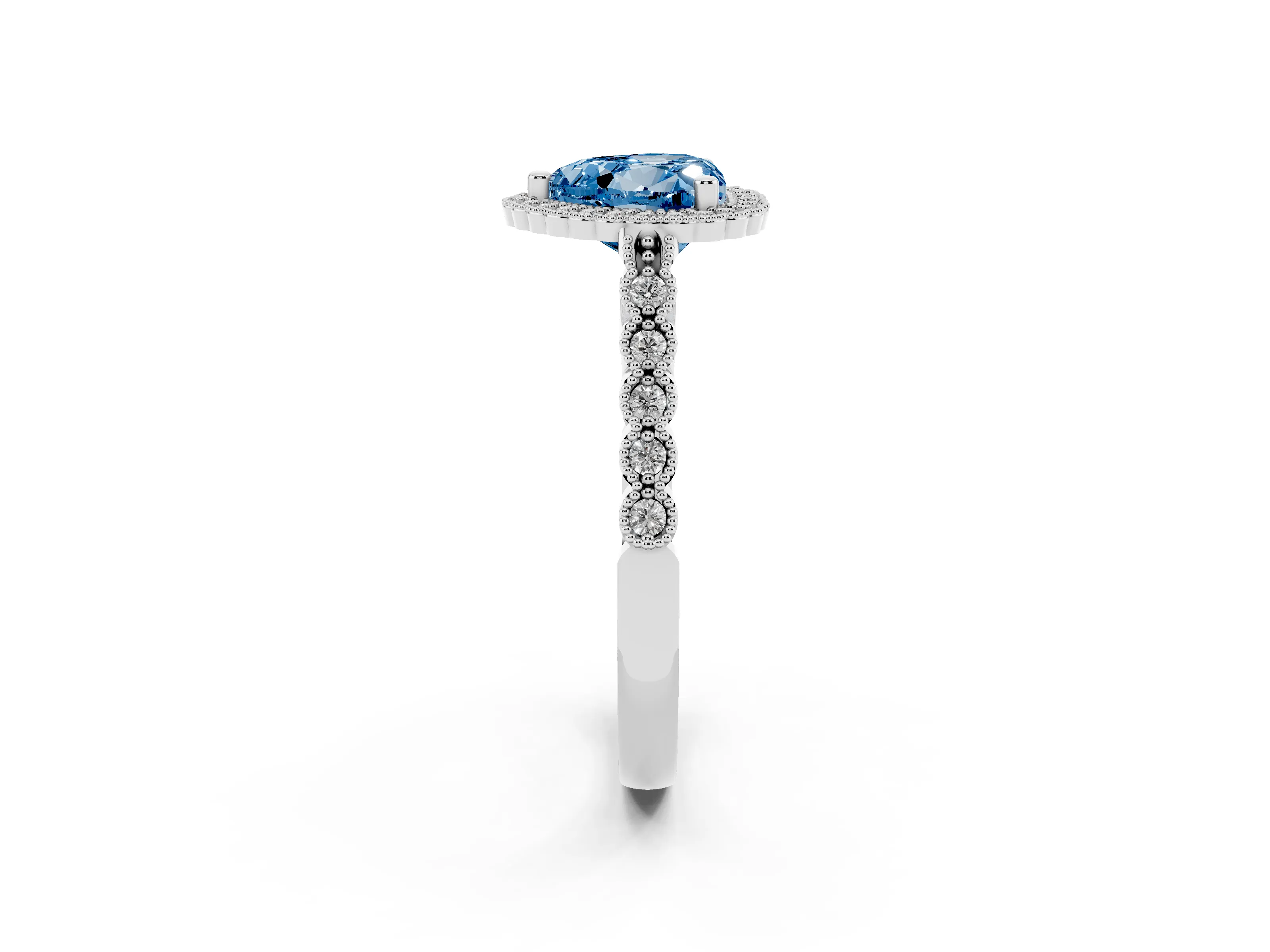 Fancy Blue Heart Cut Diamond Halo Ring Set in Platinum with Pavé Milgrain Band