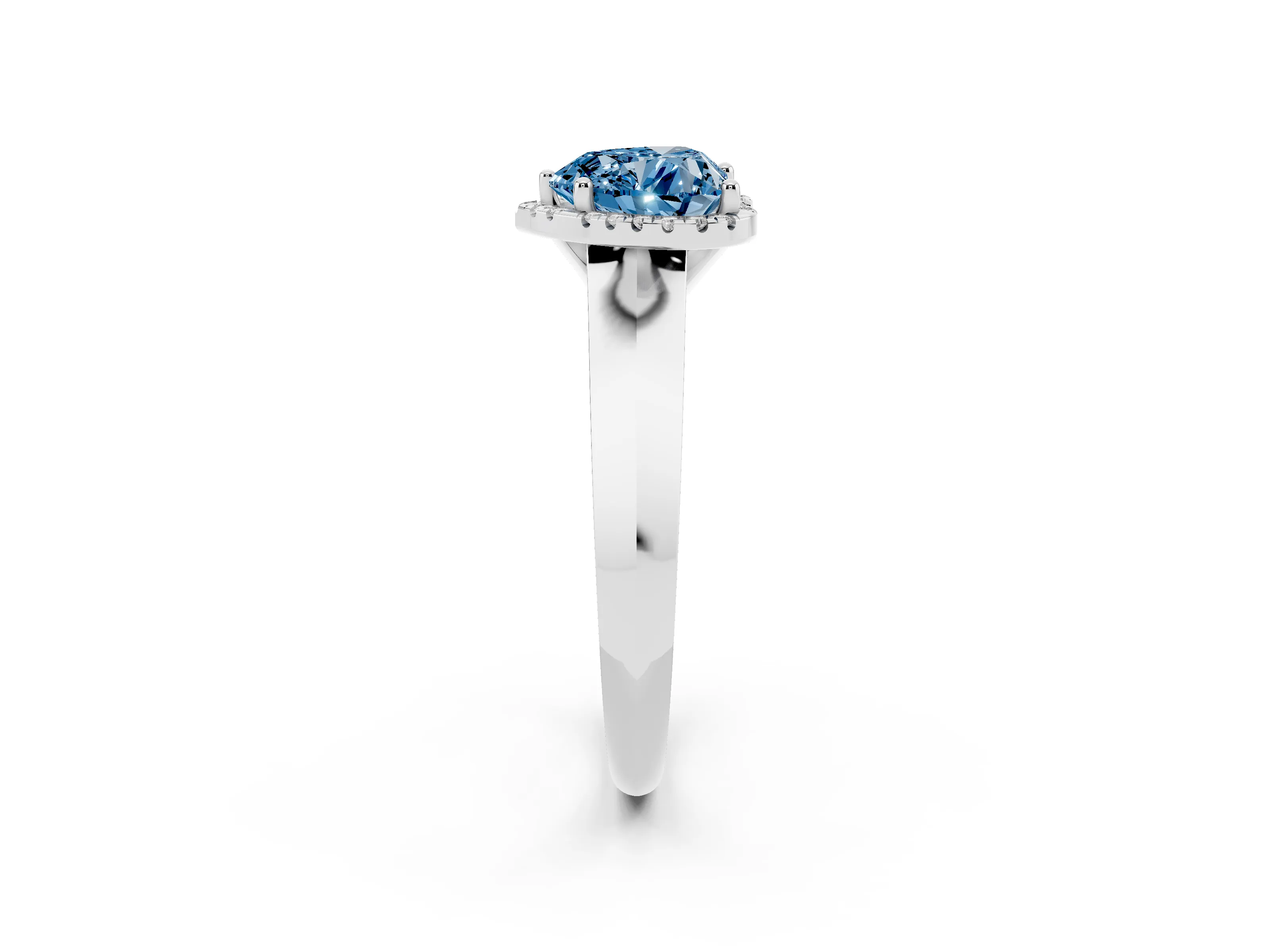 Fancy Blue Heart Cut Diamond Halo Ring Set in Platinum with Cathedral Band and Prong Setting