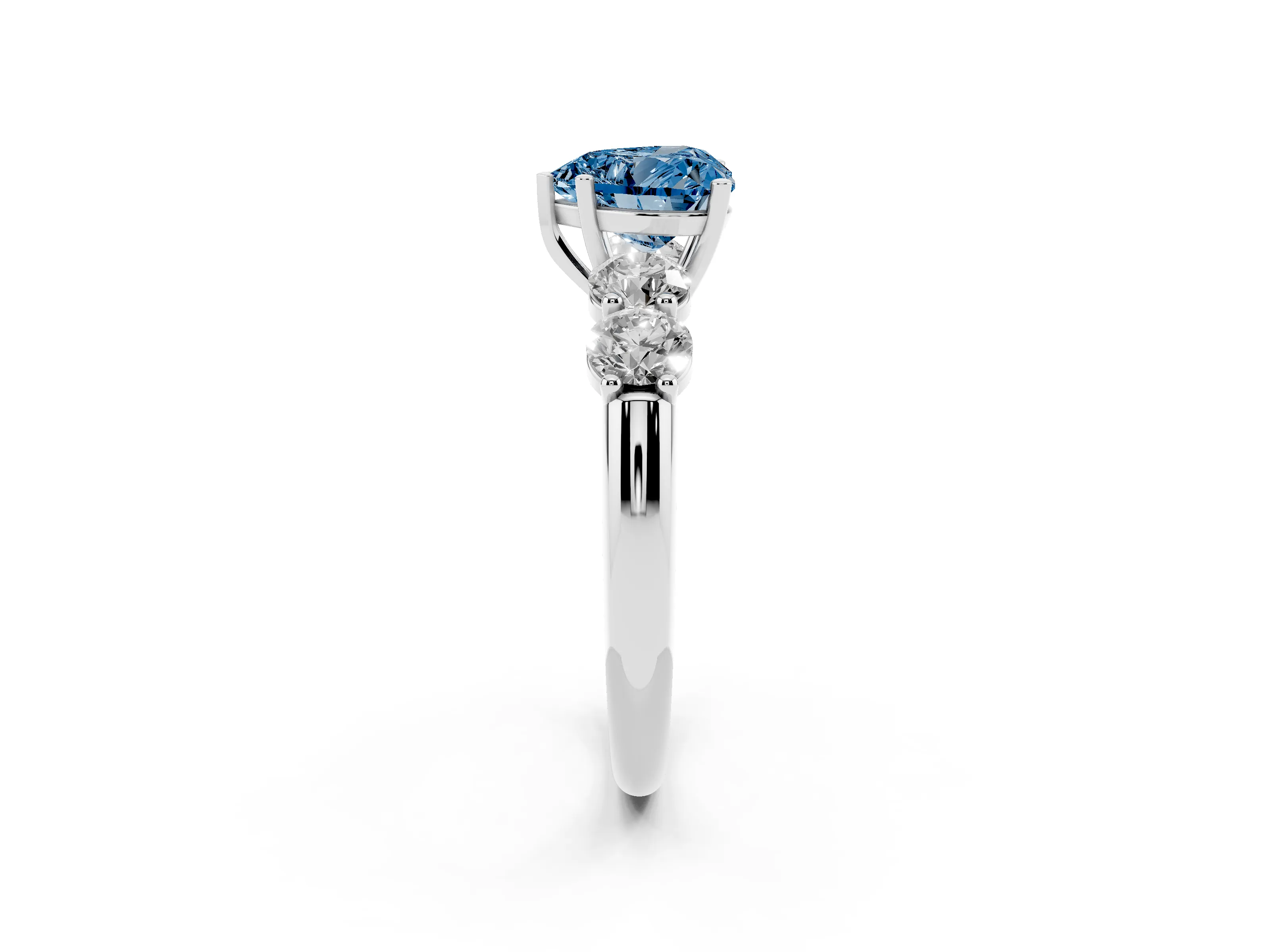 Fancy Blue Heart Cut Diamond Five-Stone Prong Set Ring Set in Platinum with Classic Band