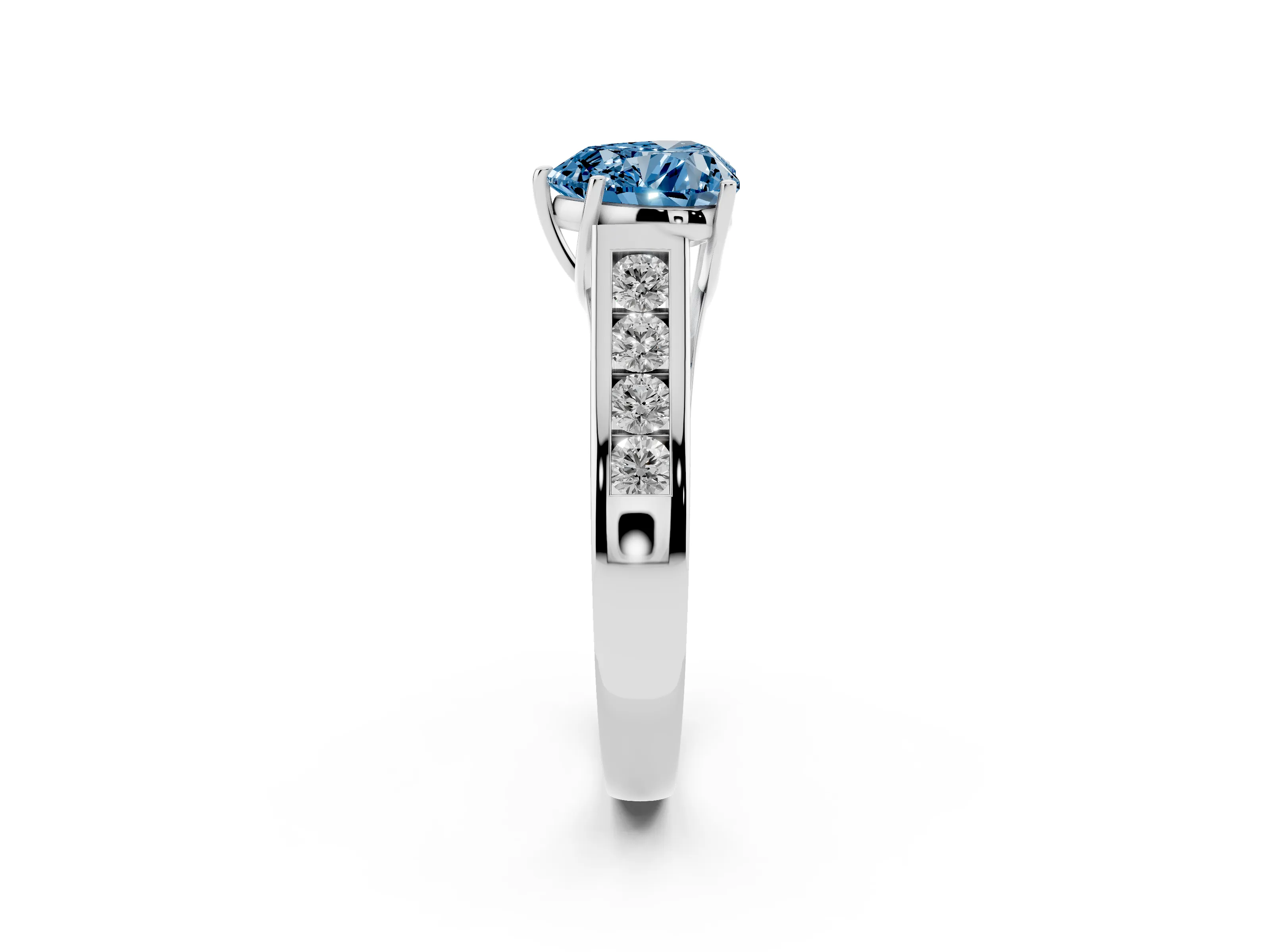 Fancy Blue Heart Cut Diamond Solitaire Channel-Set Engagement Ring Set in Silver with Prong Setting