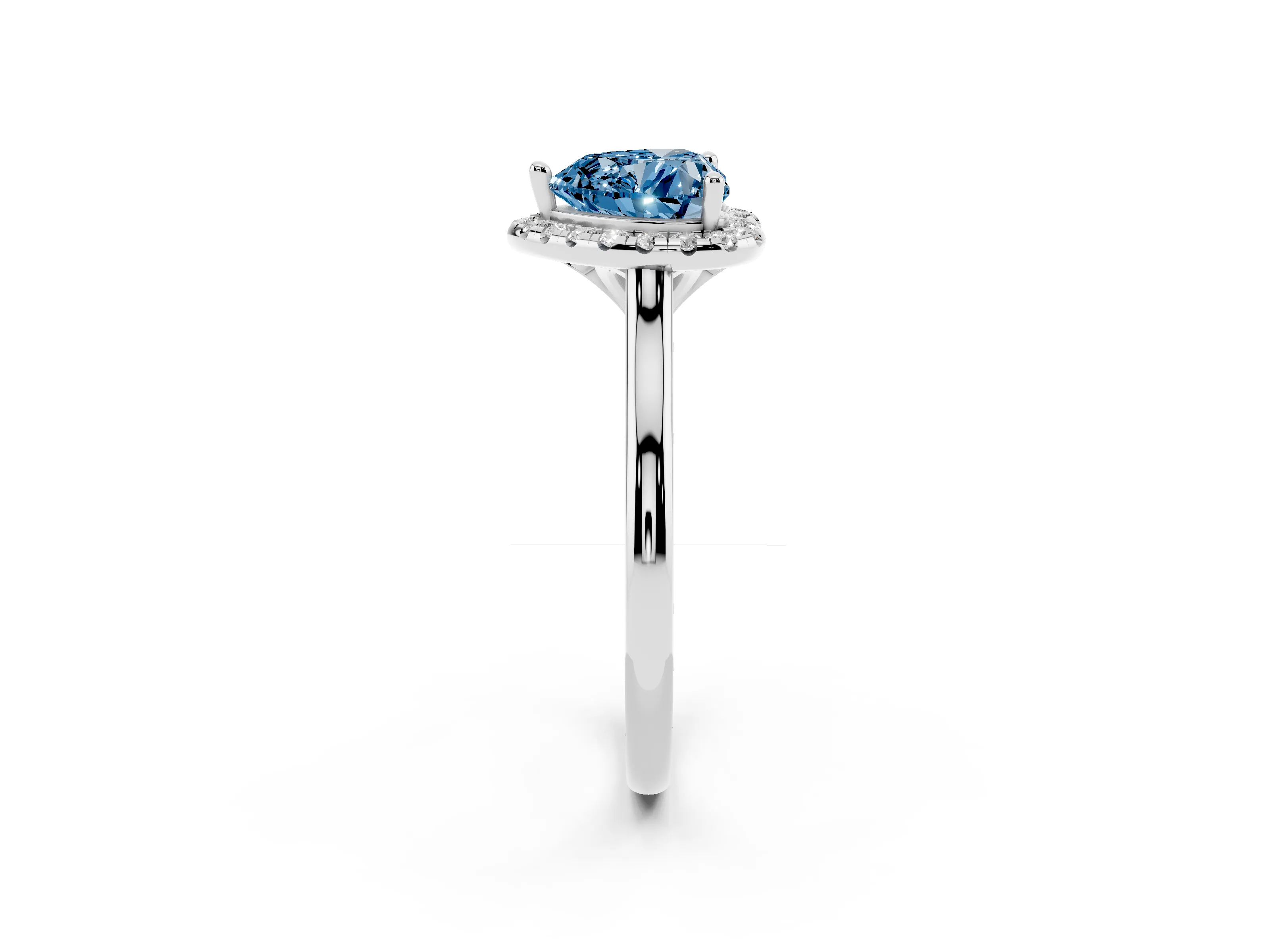 Fancy Blue Heart Cut Diamond Halo Engagement Ring Set in Platinum with Pavé Band and Rising Shoulders