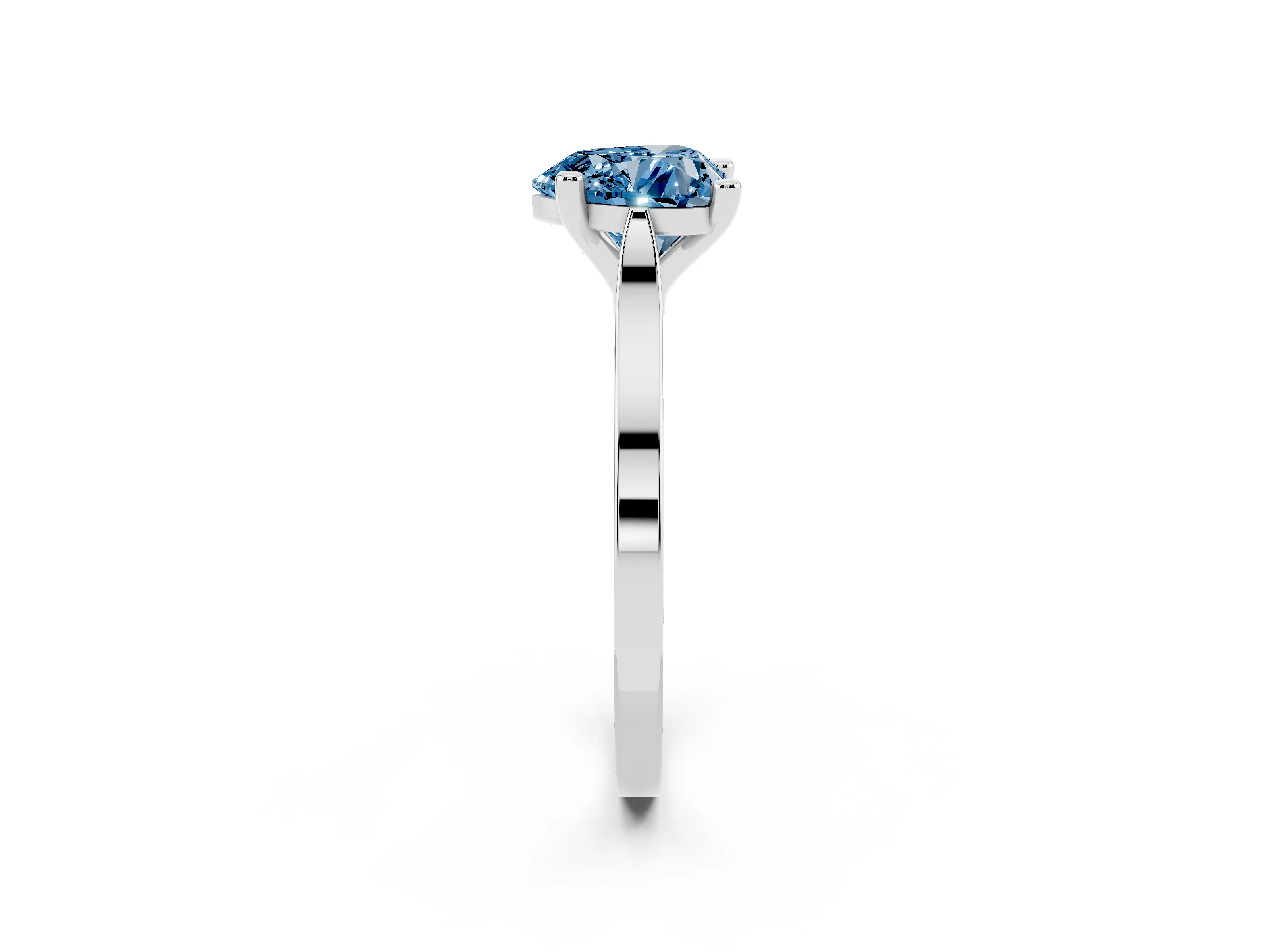 Fancy Blue Heart Cut Diamond Solitaire Ring Set in Platinum with Prong Setting and Tapered Band