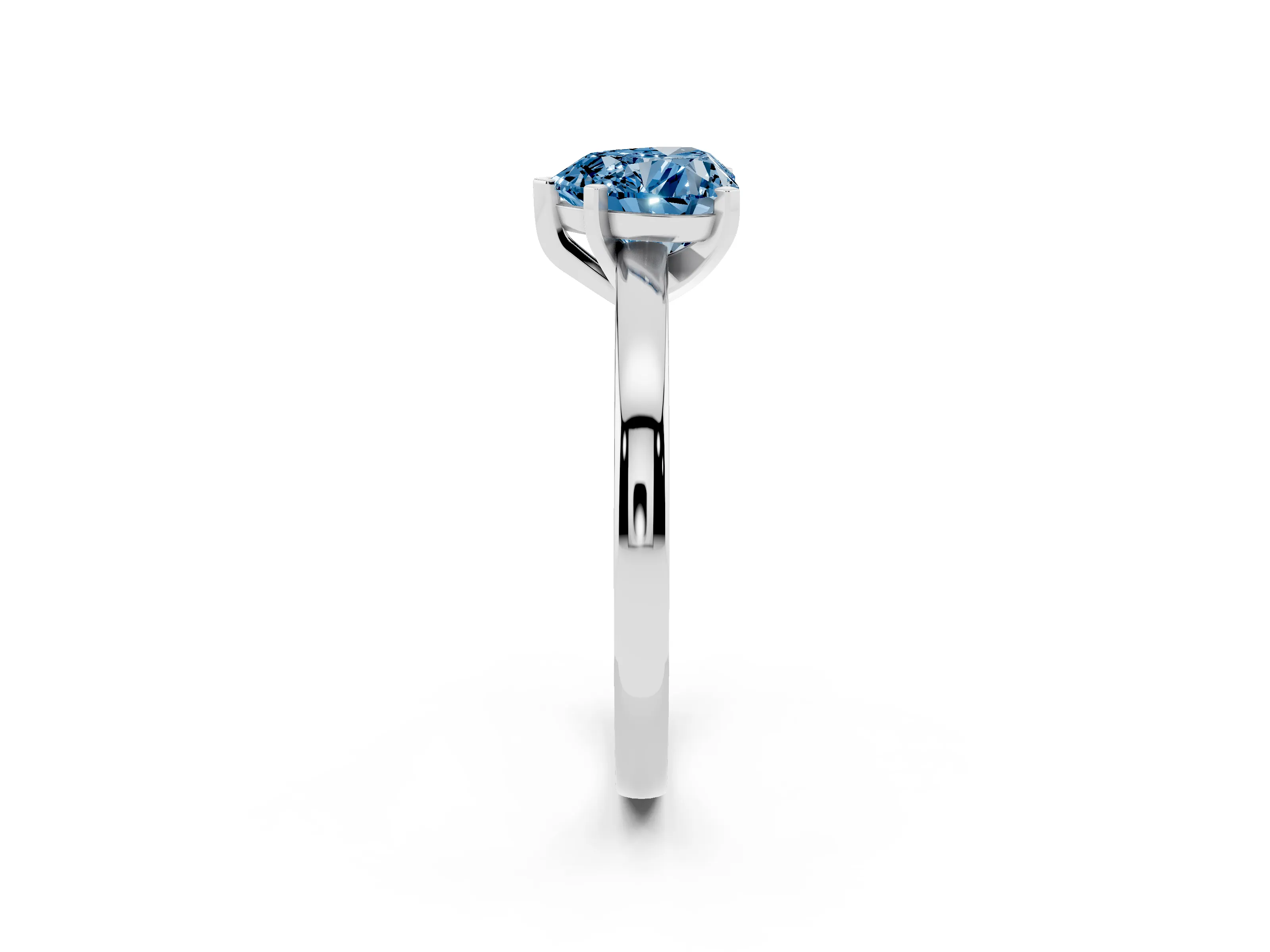 Fancy Blue Heart Cut Diamond Solitaire Engagement Ring Set in White gold with Prong Setting on a Classic Band
