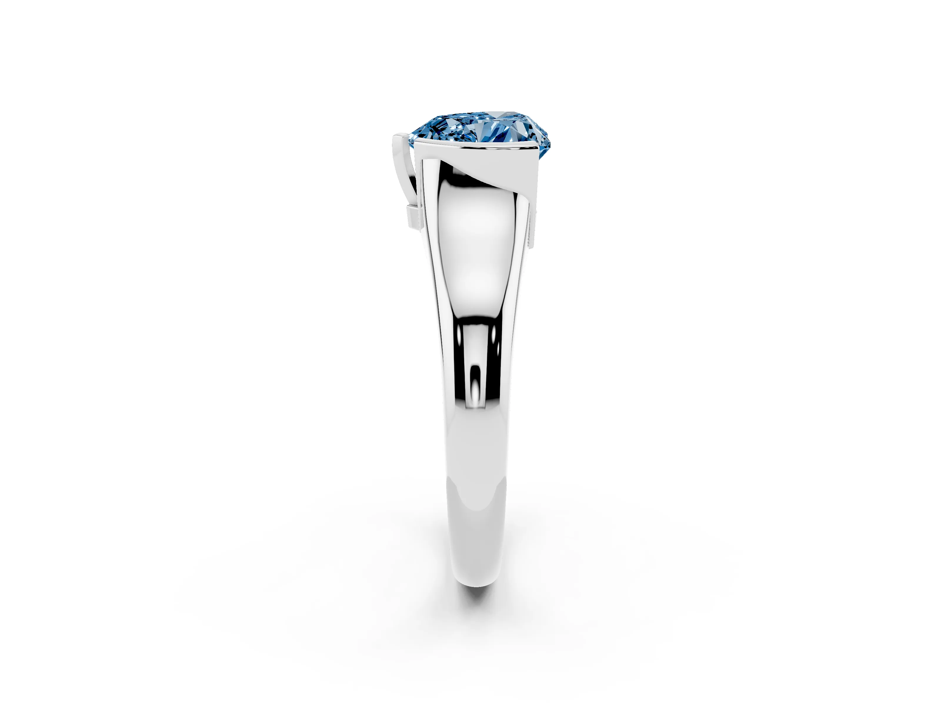 Fancy Blue Heart Cut Diamond Solitaire Tension Set Ring Set in Silver with Split Shank Band