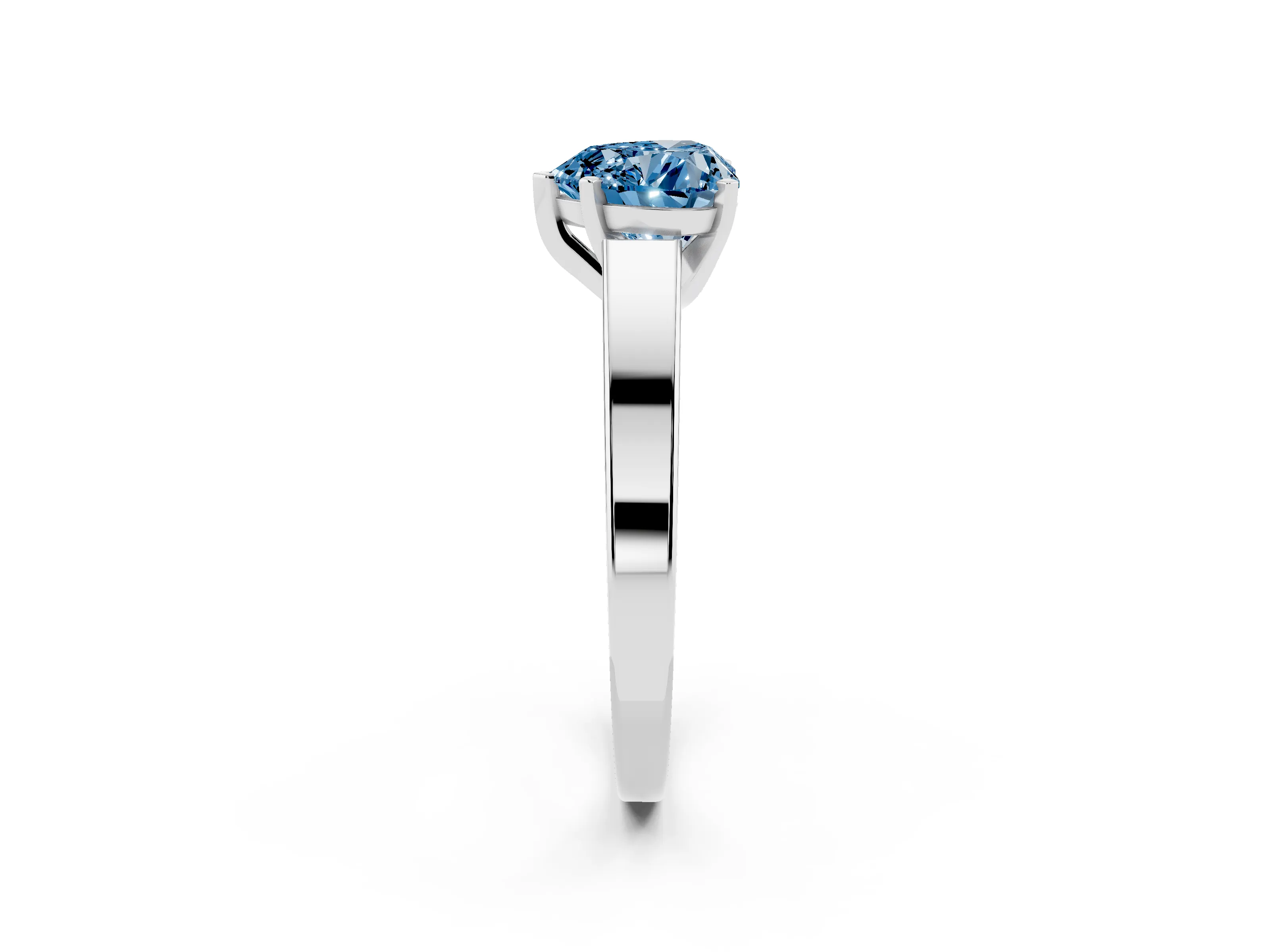 Fancy Blue Heart Cut Diamond Solitaire Engagement Ring Set in White gold with Prong Setting and Tapered Band