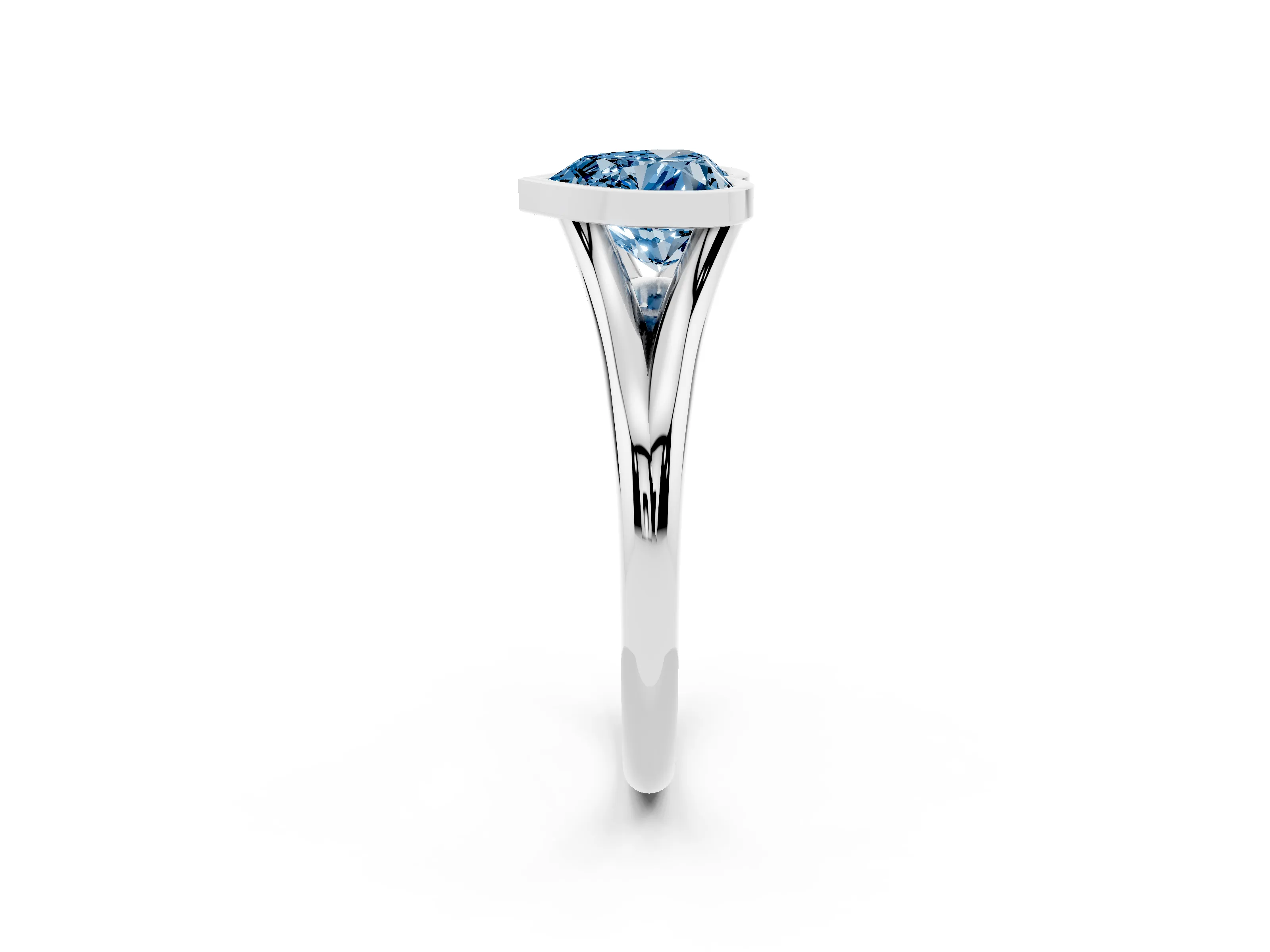 Fancy Blue Bezel Set Heart Cut Diamond Solitaire Ring Set in Platinum with Tapered Band