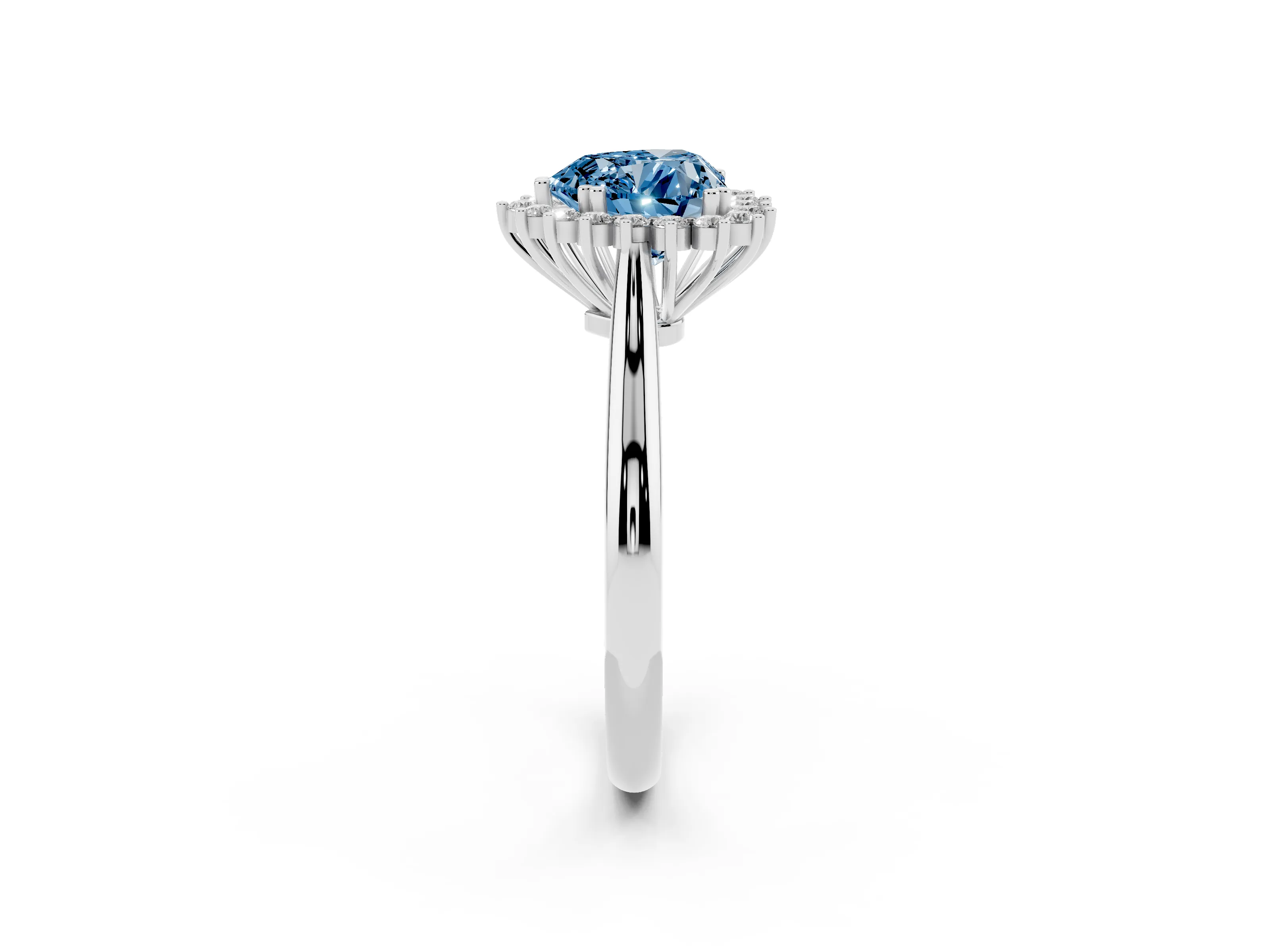Fancy Blue Heart Cut Diamond Halo Ring Set in Platinum with Plain Solitaire Band and Prong Setting