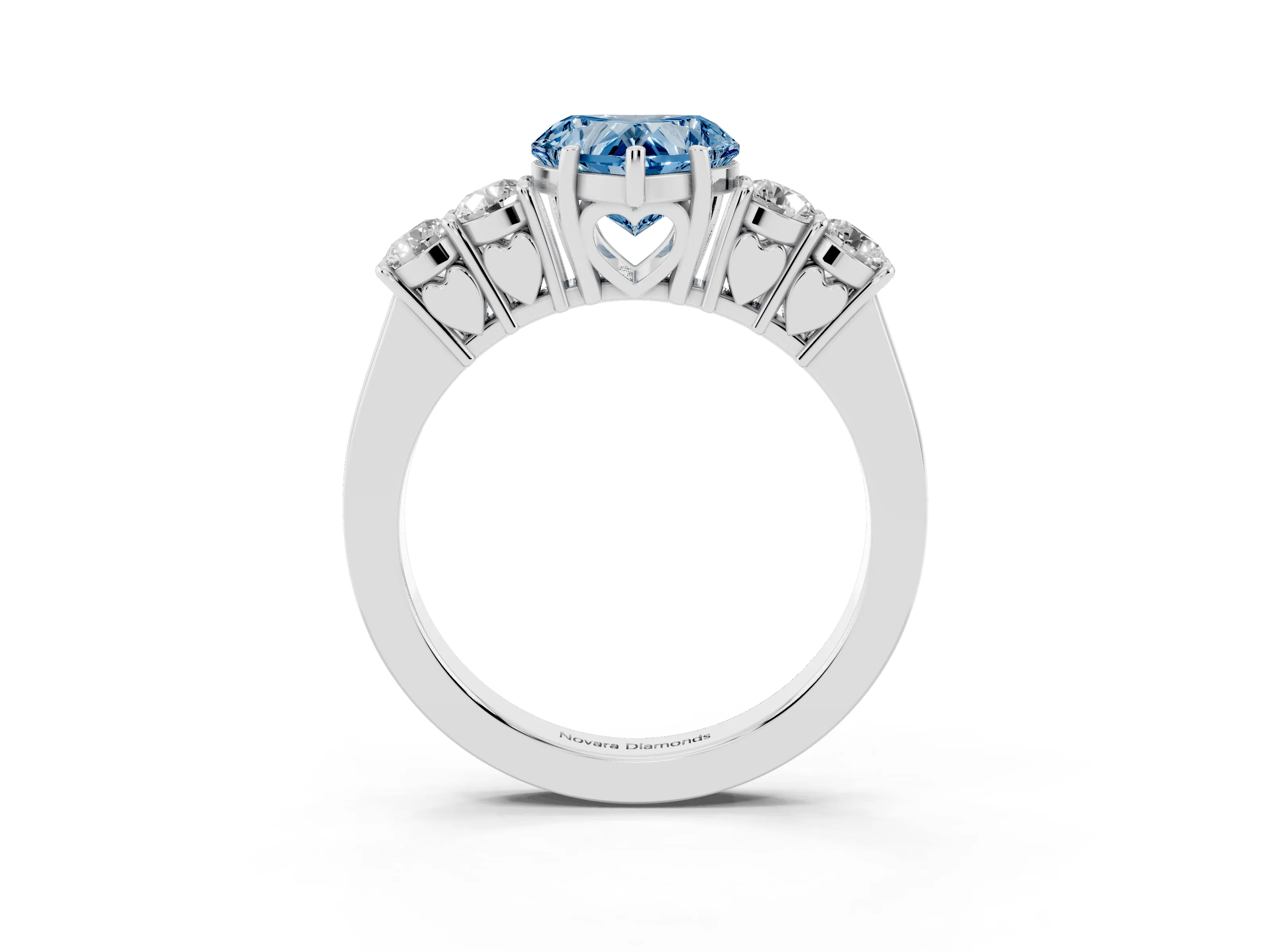 Fancy Blue Heart Cut Diamond Five-Stone Prong Set Band Ring Set in Silver with Polished Band