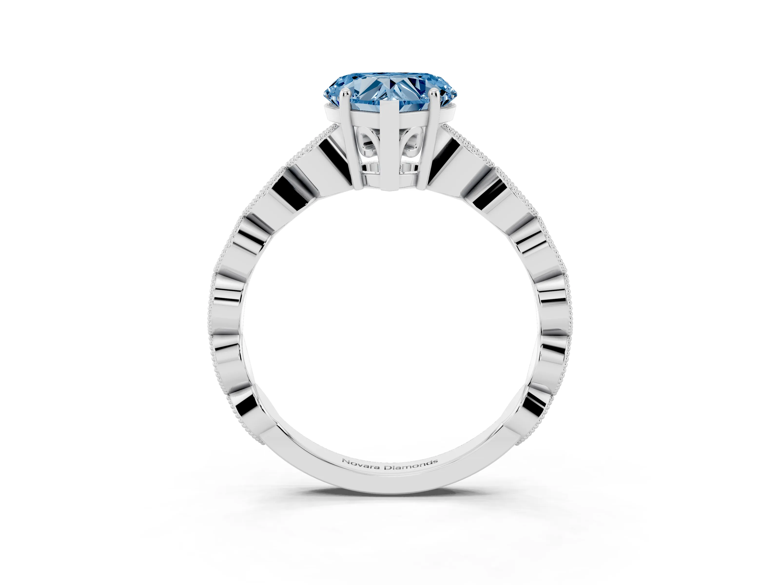Fancy Blue Heart Cut Diamond Solitaire Ring Set in Platinum with Infinity Twist Pavé Band