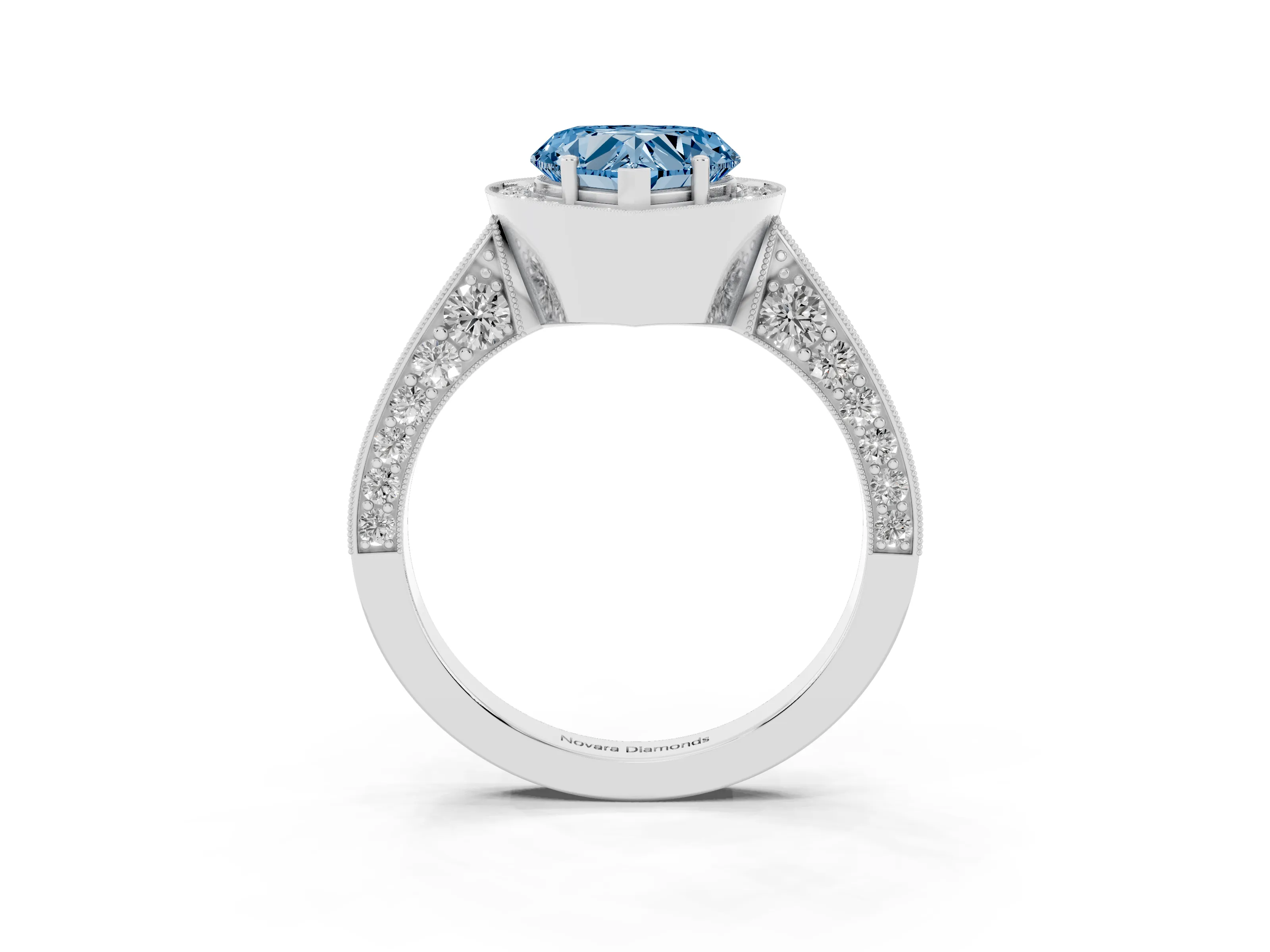 Fancy Blue Heart Cut Diamond Halo Engagement Ring Set in Silver with Accent Split Shank Band