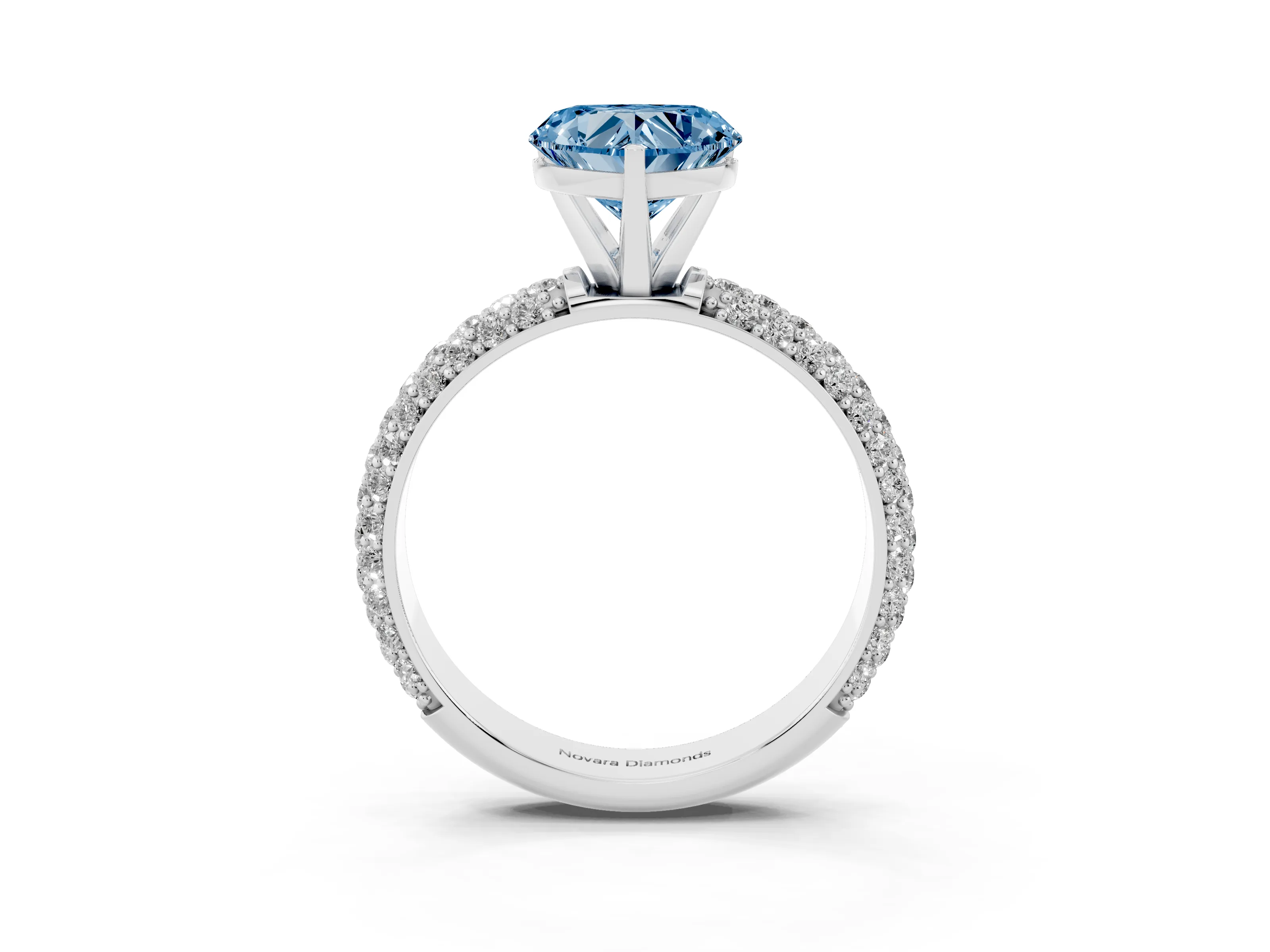 Fancy Blue Heart Cut Diamond Solitaire Ring Set in Silver with Prong Setting and Pavé-Set Band
