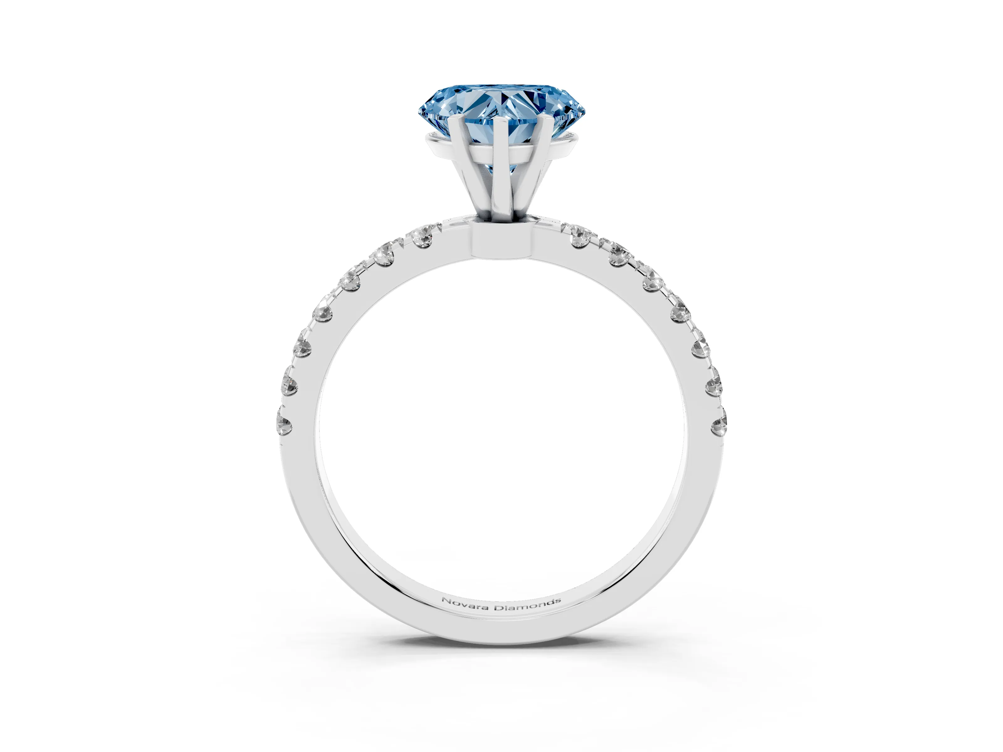 Fancy Blue Heart Cut Diamond Solitaire Ring Set in White gold with Pavé Accents and Prong Setting