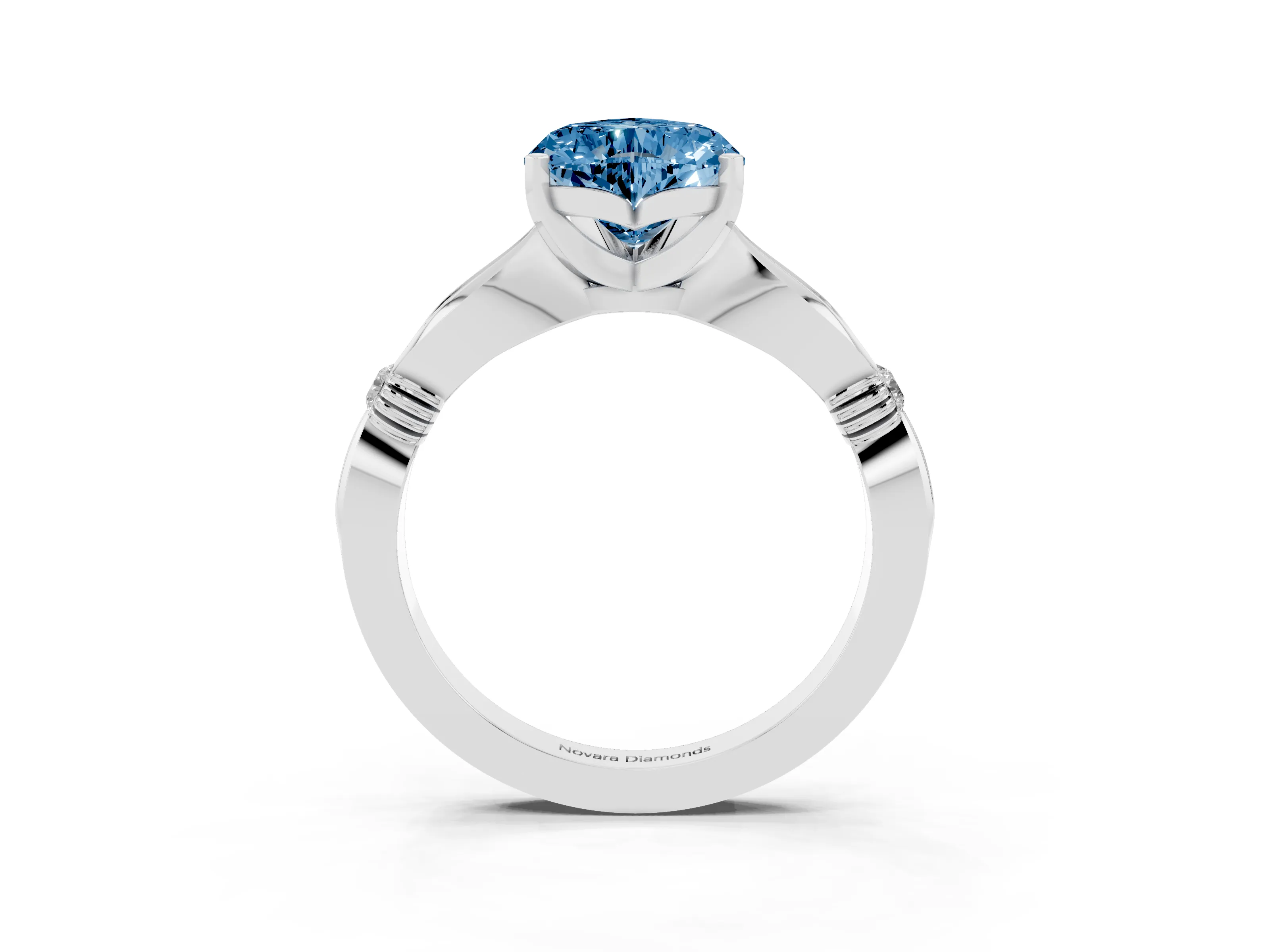 Fancy Blue Heart Cut Diamond Solitaire Twisted Band Ring Set in Silver with Accent Stones and Prong Setting