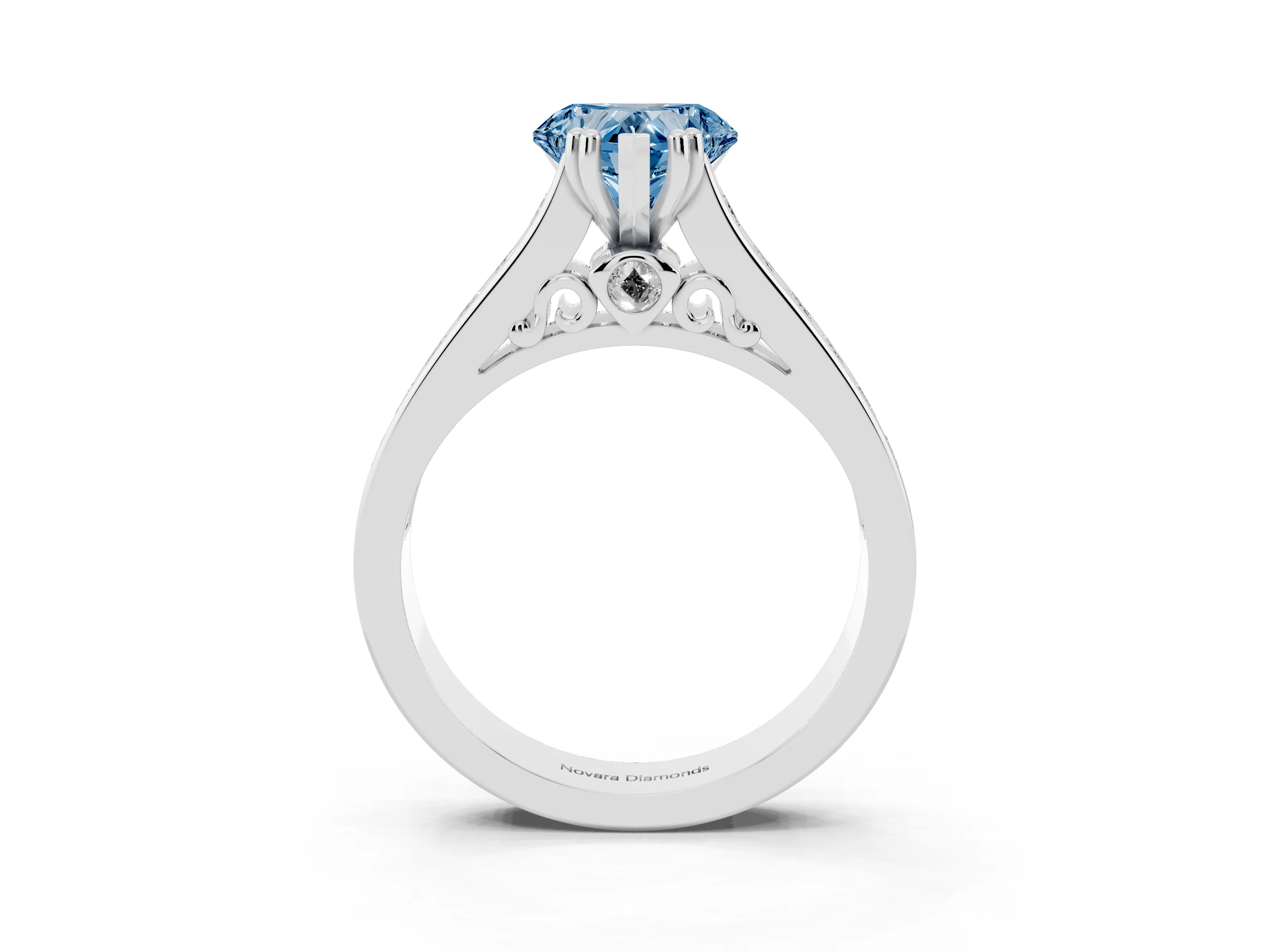 Fancy Blue Heart Cut Diamond Channel Set Solitaire Engagement Ring Set in Silver with Prong Setting