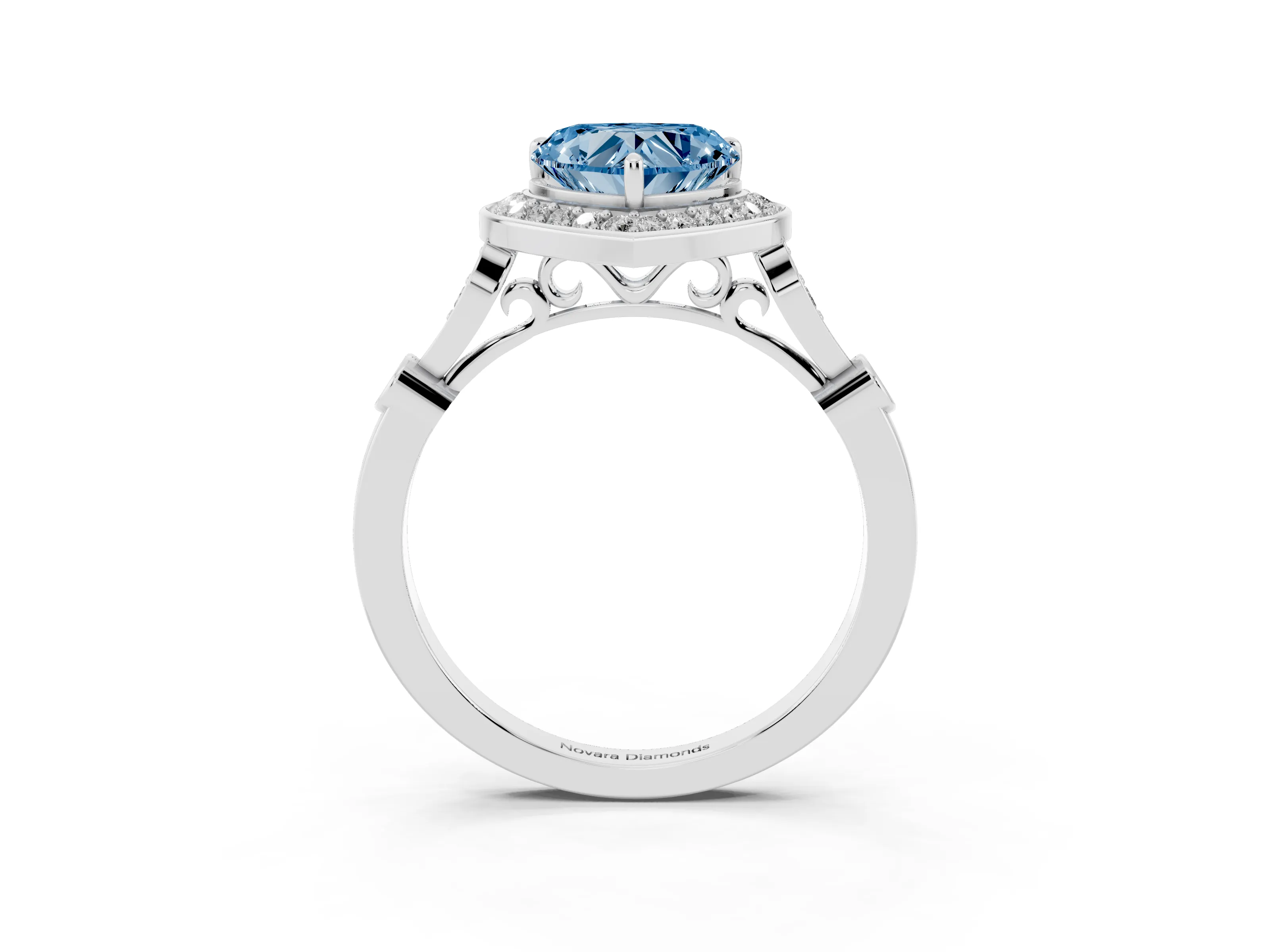 Fancy Blue Heart Cut Diamond Halo Engagement Ring Set in Platinum with Twisted Band and Prong Setting