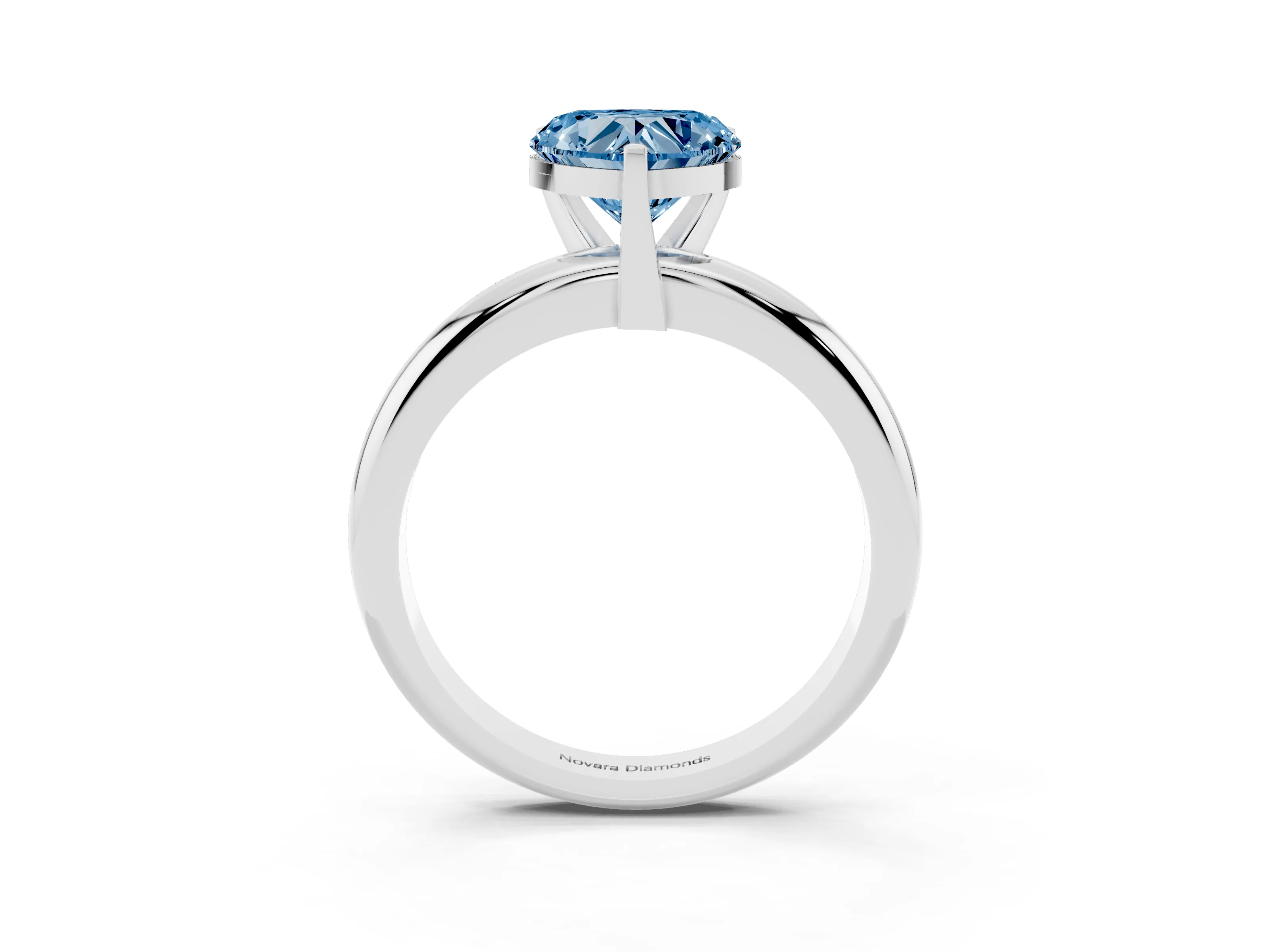 Fancy Blue Heart Cut Diamond Solitaire Engagement Ring Set in White gold with Round Band and Prong Setting