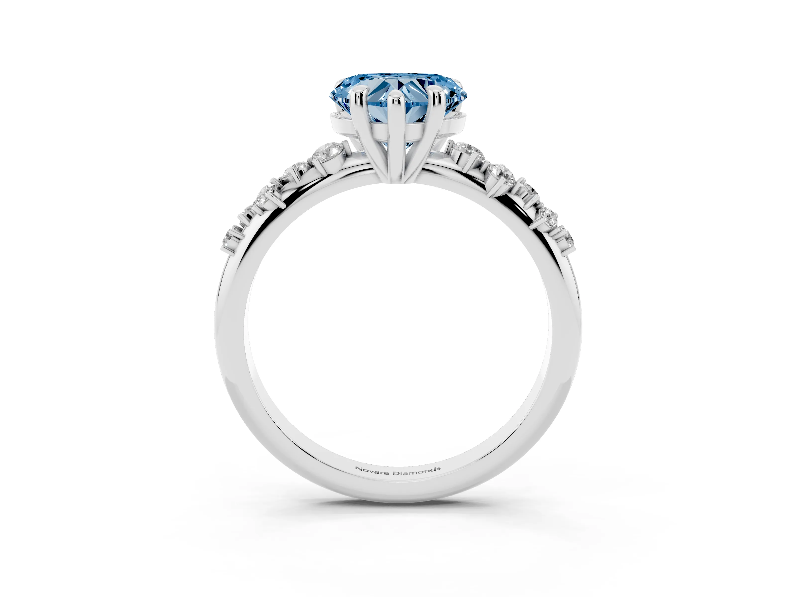 Fancy Blue Heart Cut Diamond Solitaire Vine Band Ring Set in Platinum with Round Accents and Prong Setting