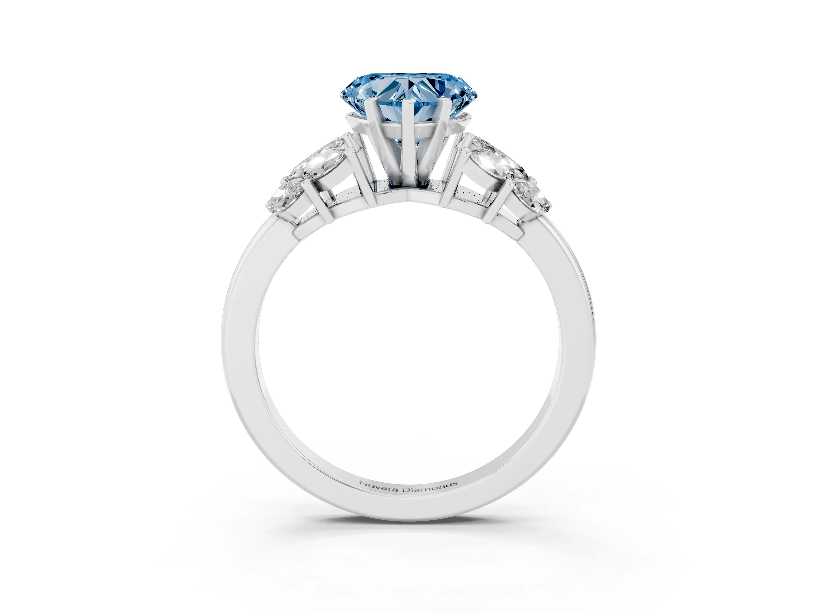 Fancy Blue Heart Cut Diamond Cluster Leaf Design Ring Set in Silver with Prong Setting