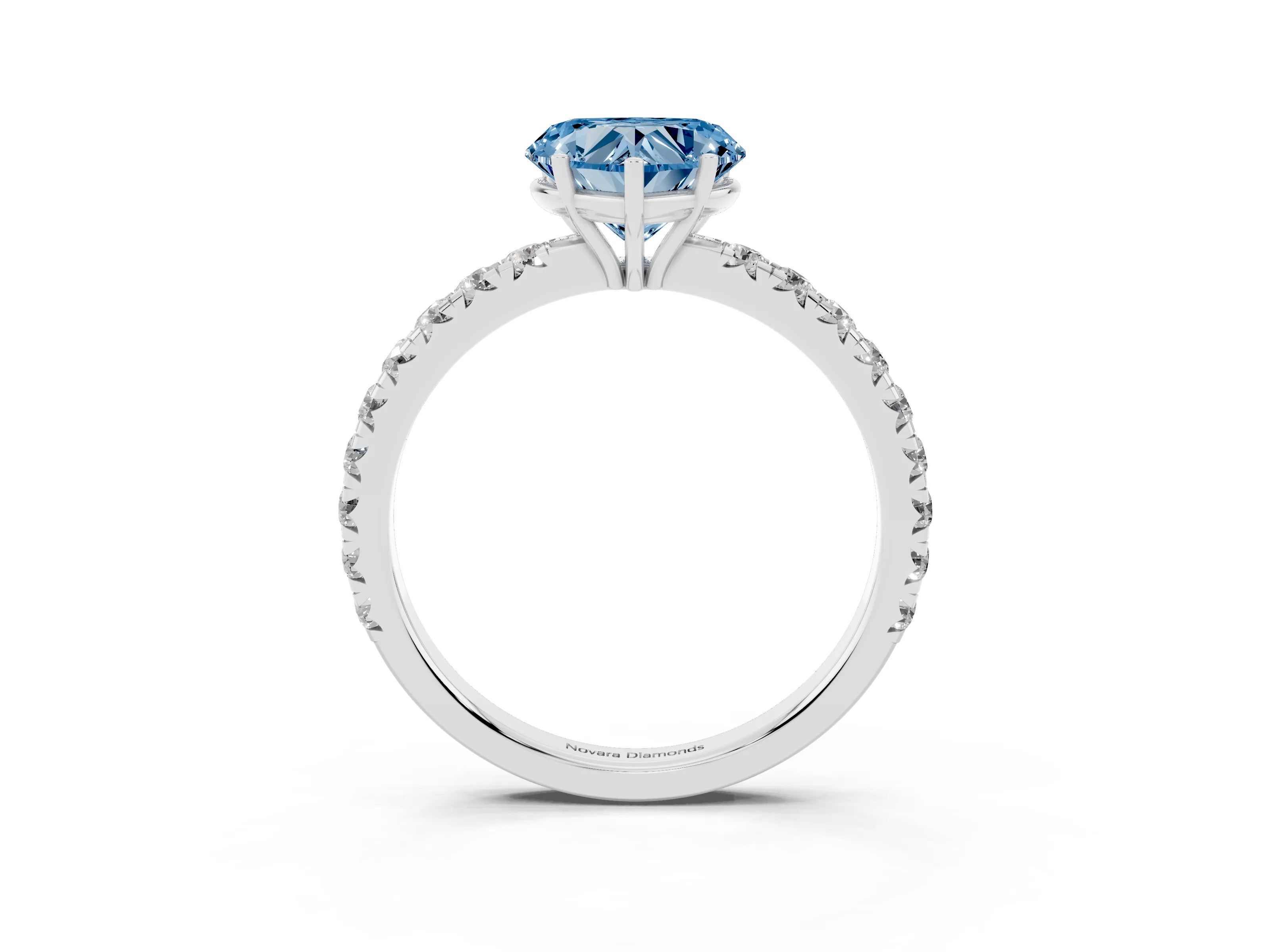 Fancy Blue Heart Cut Diamond Pavé Solitaire Engagement Ring Set in Platinum with Prong Setting