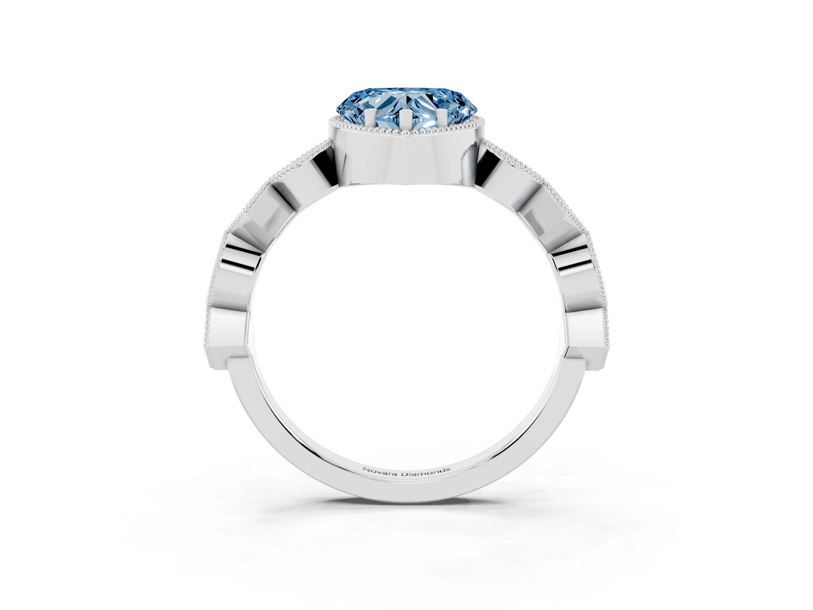 Fancy Blue Heart Cut Diamond Milgrain Marquise Twist Band Ring Set in White gold with Prong Setting