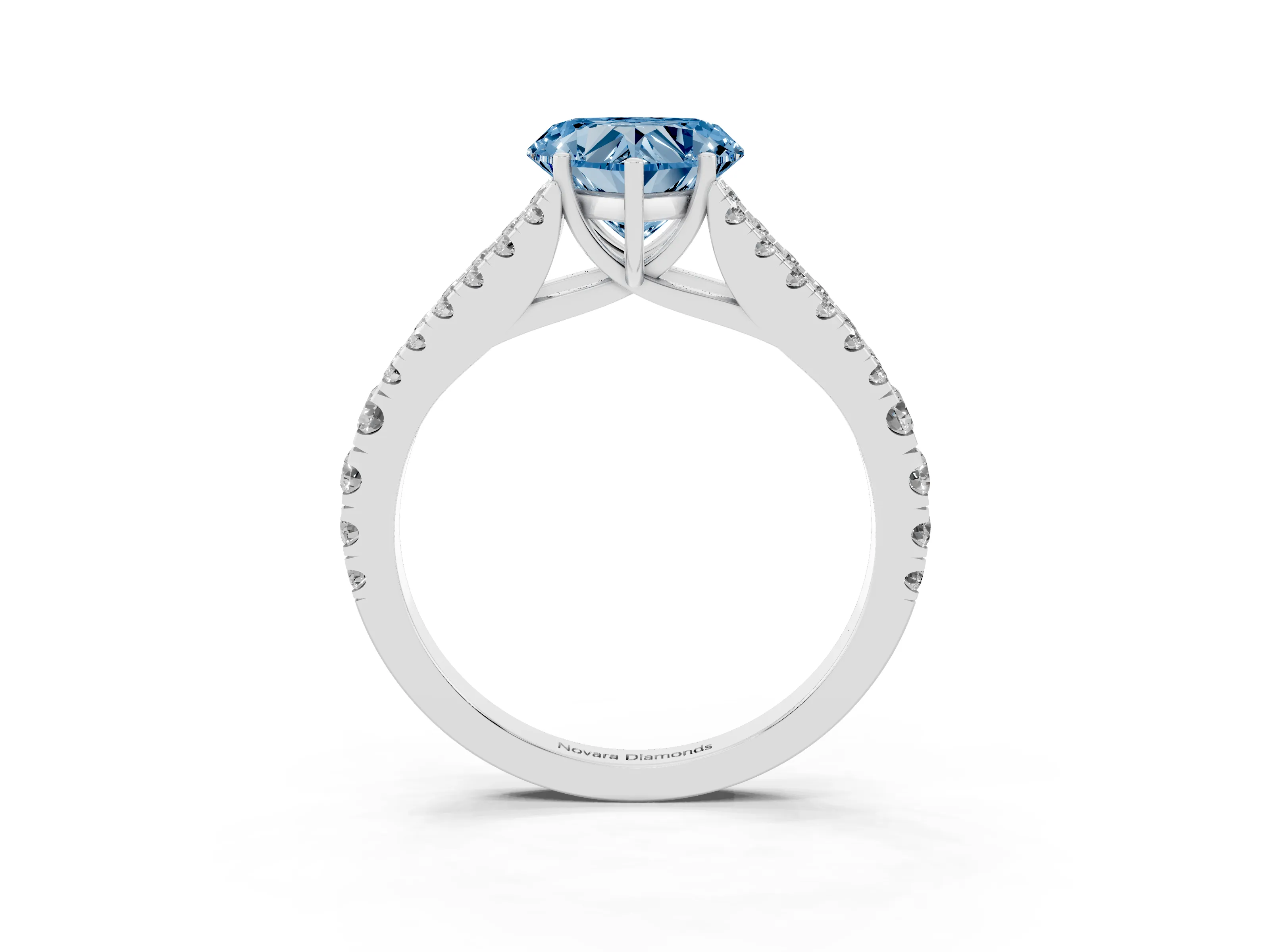 Fancy Blue Heart Cut Diamond Split Shank Pavé Engagement Ring Set in Platinum with Prong-Held Center Stone