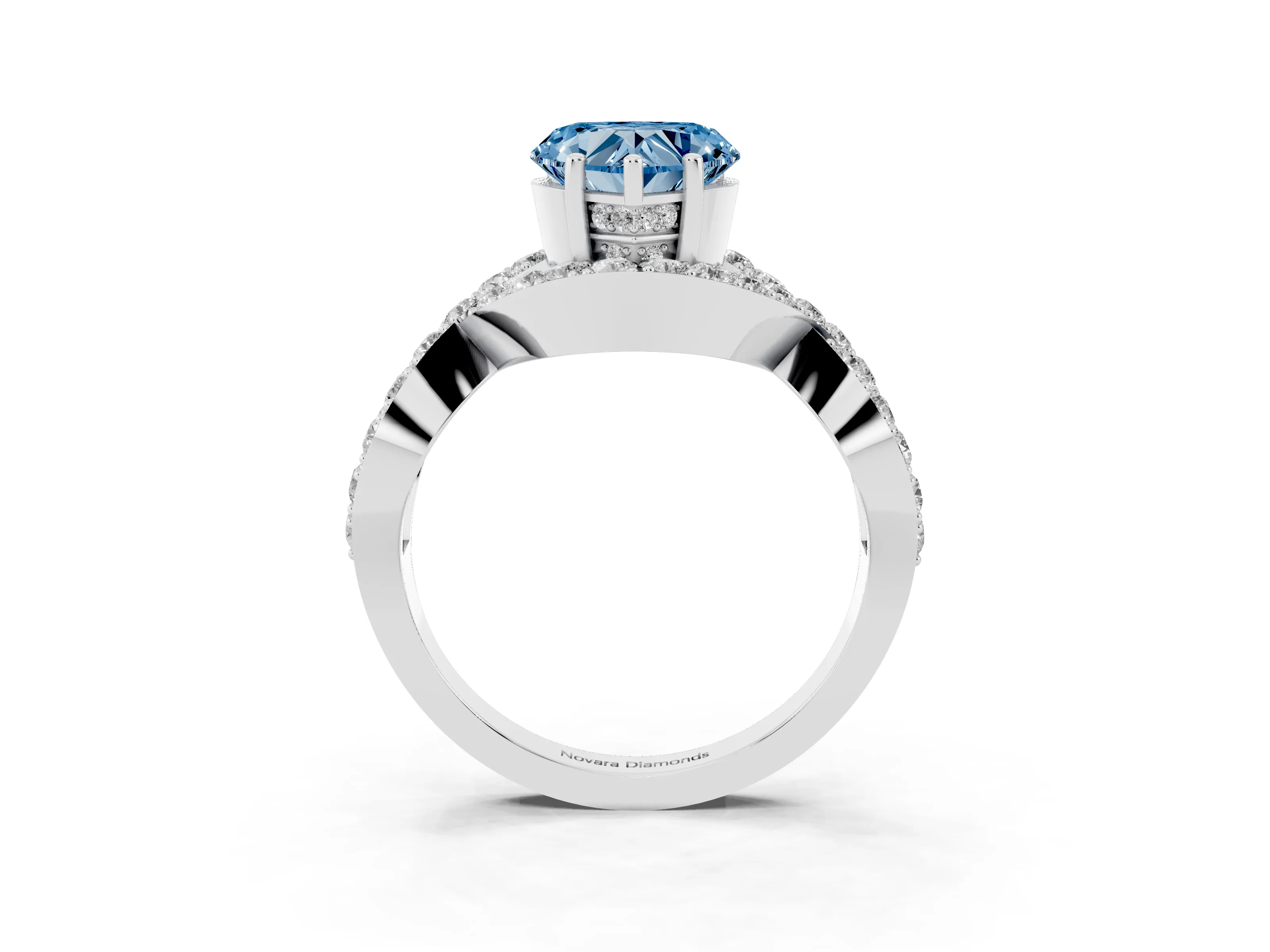 Fancy Blue Heart Cut Diamond Solitaire Twist Band Pavé Engagement Ring Set in Platinum
