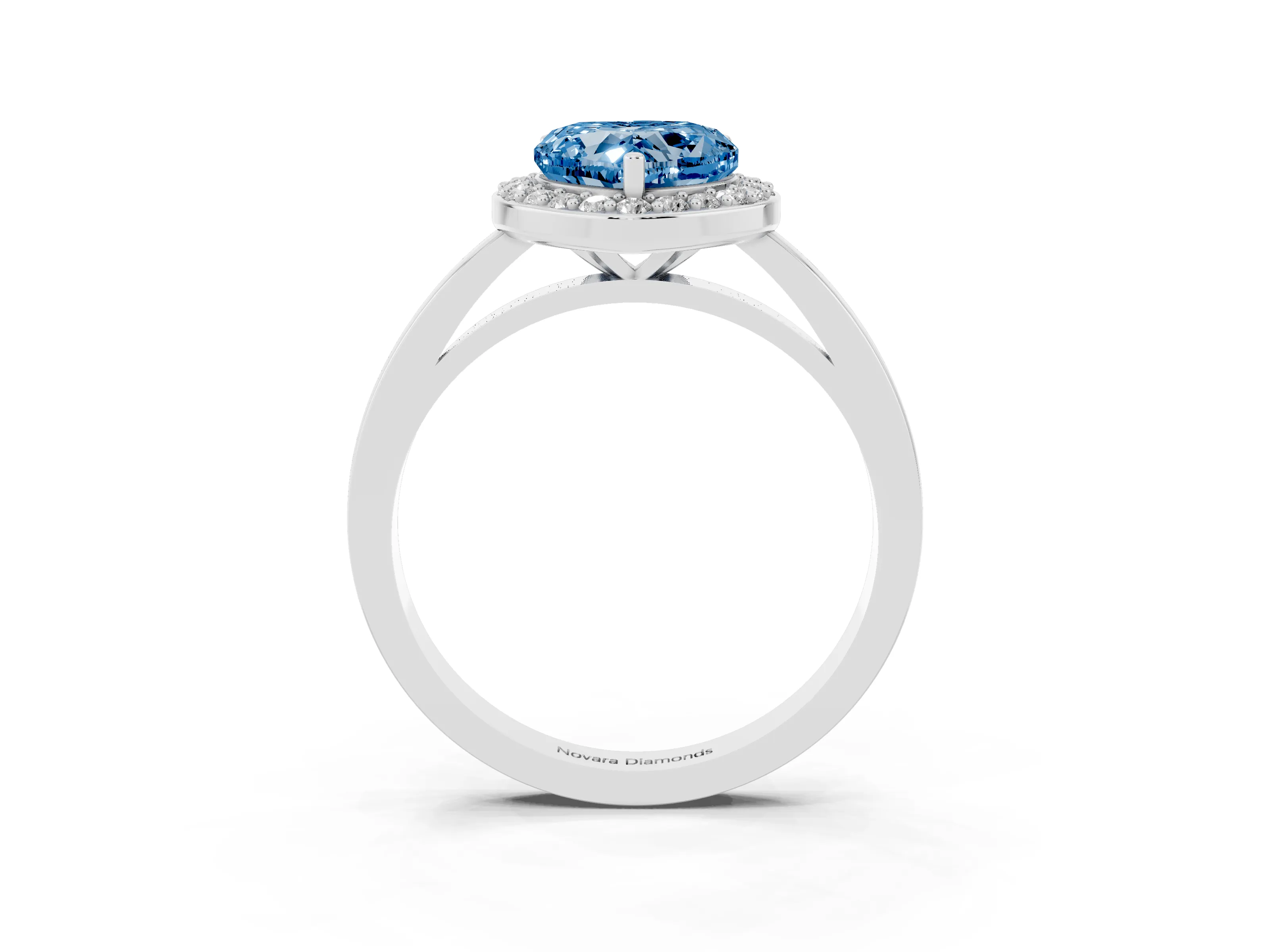 Fancy Blue Heart Cut Diamond Halo Ring Set in Silver with Solitaire Band and Prong Setting