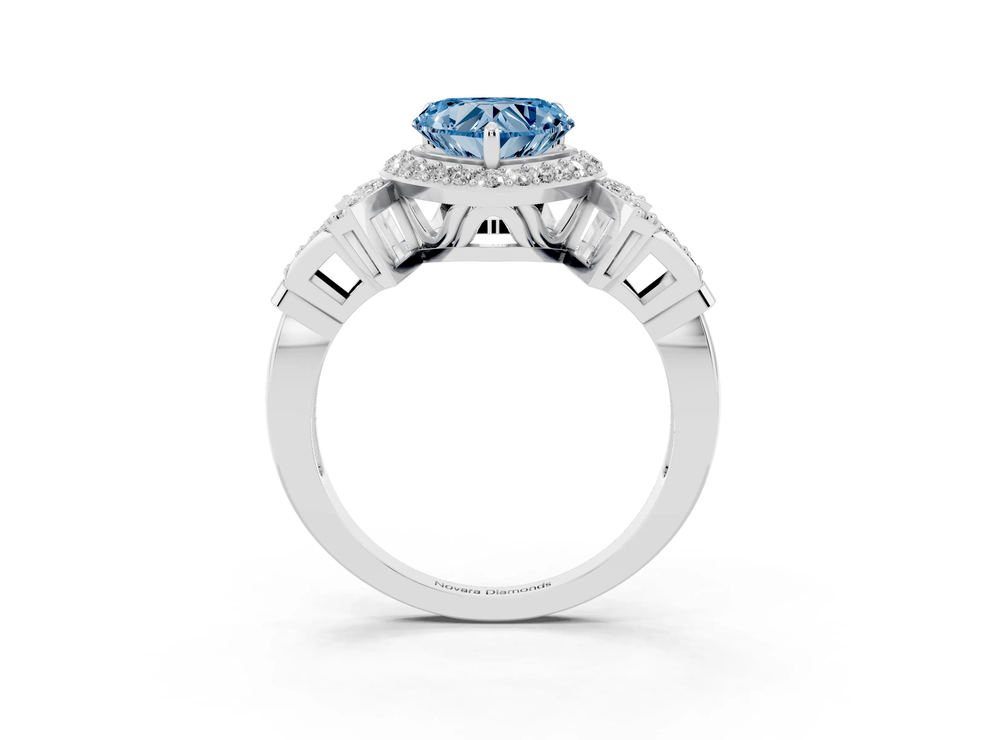 Fancy Blue Heart Cut Diamond Halo Engagement Ring Set in Silver with Accent Stone Split Shank