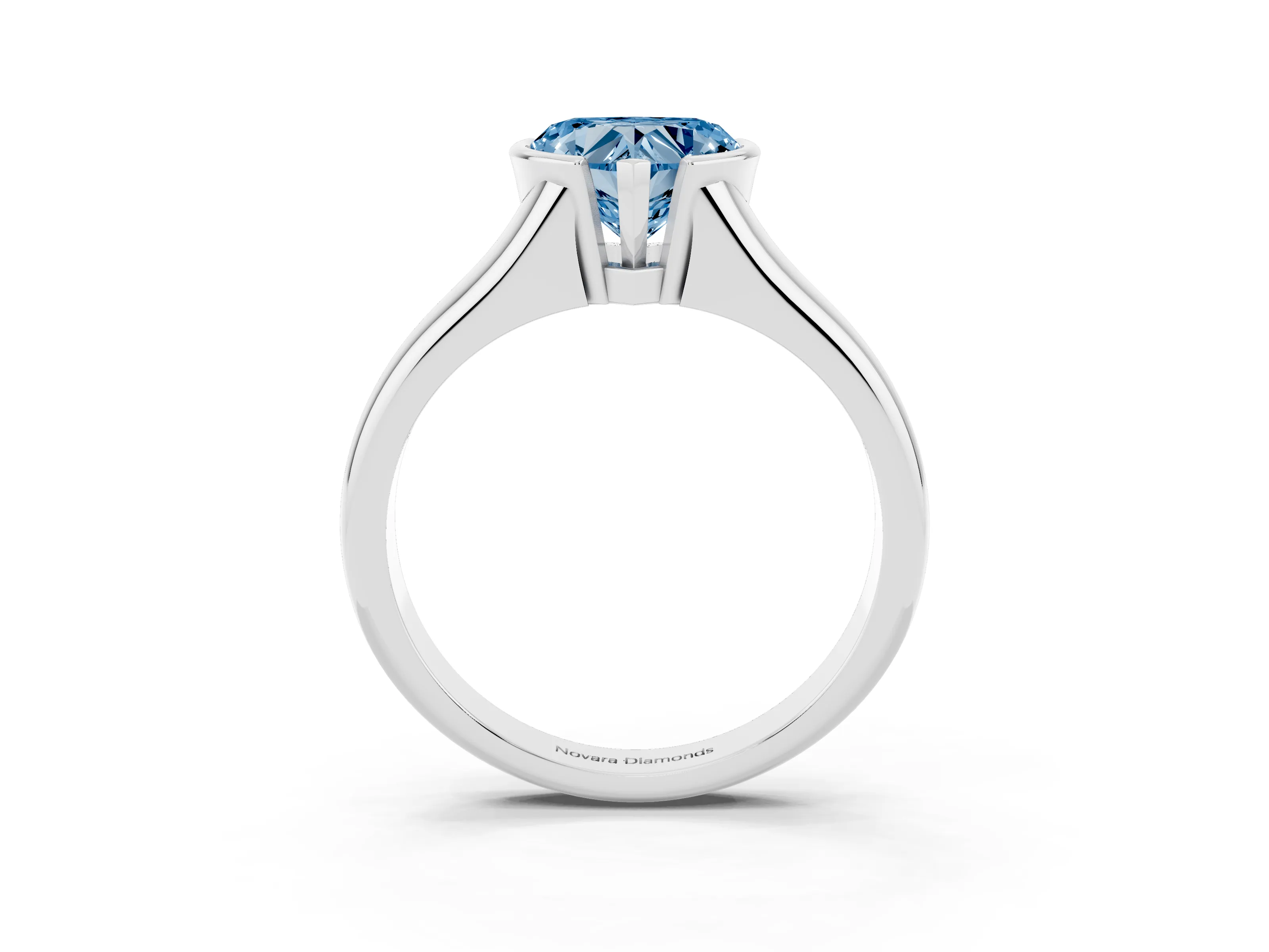 Fancy Blue Heart Cut Diamond Solitaire Tension Set Ring Set in Silver with Split Shank Band