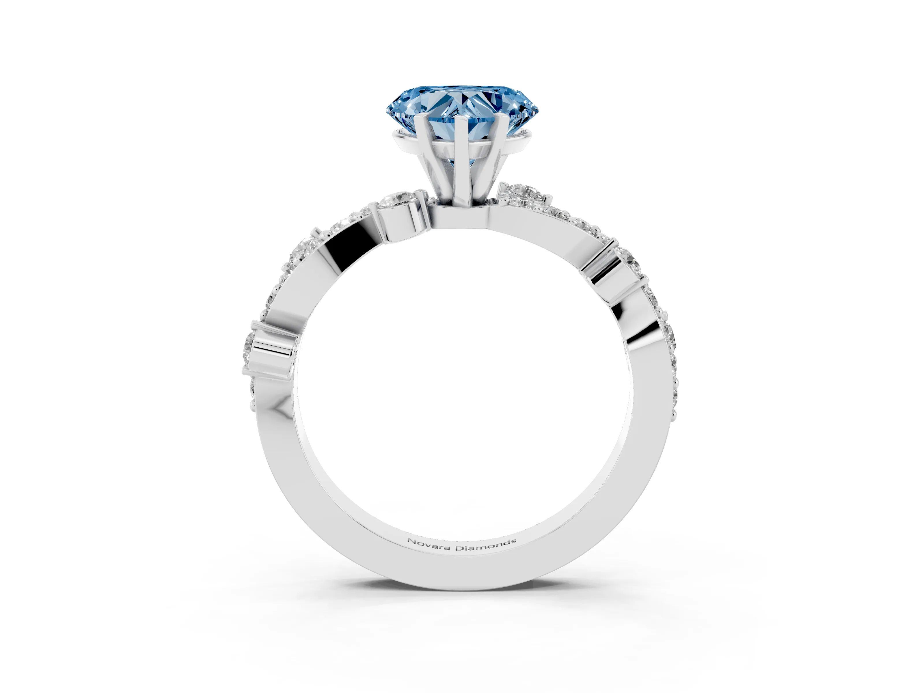 Fancy Blue Heart Cut Diamond Solitaire Twisted Band Set in Silver with Pavé Setting