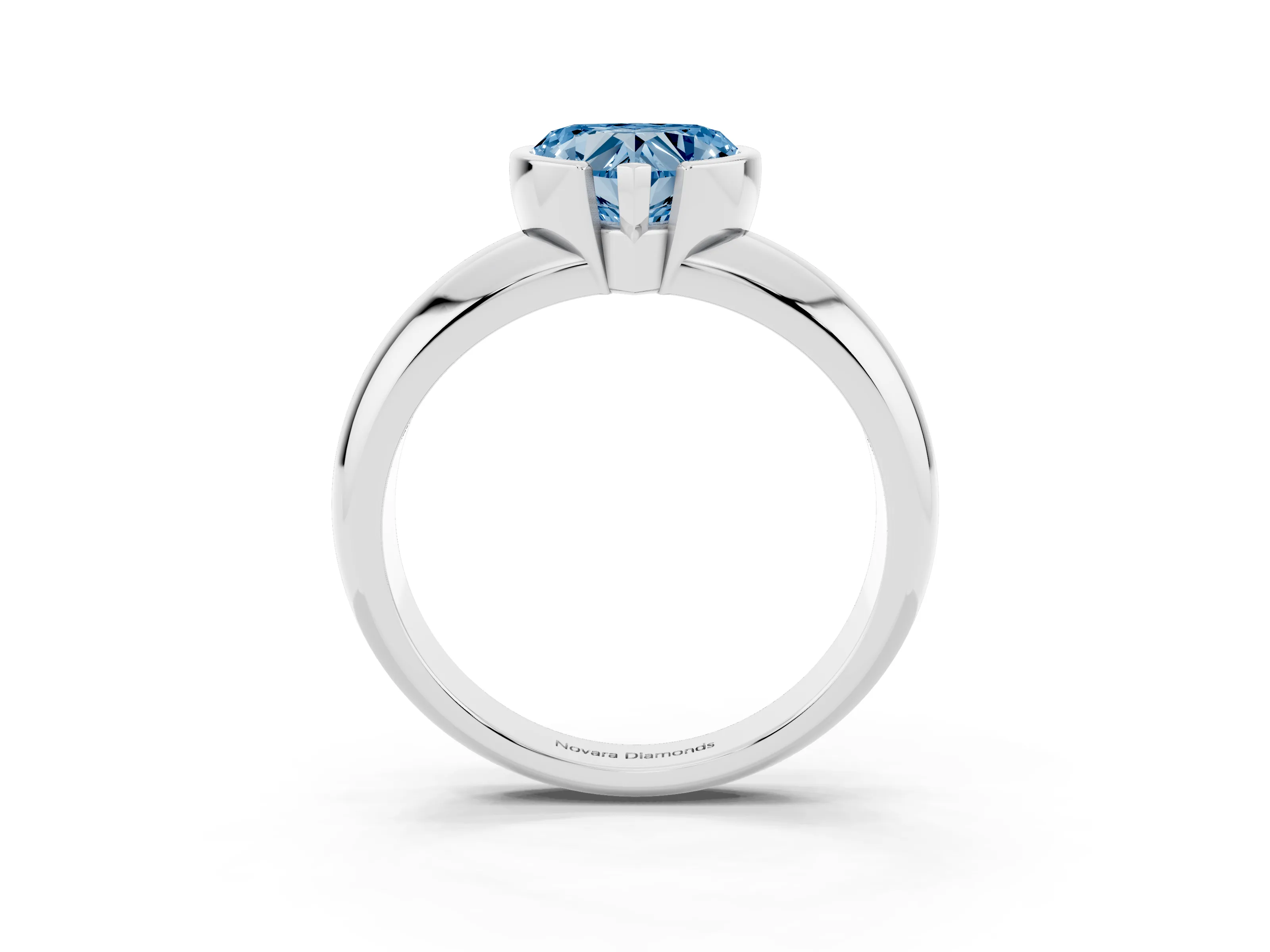 Fancy Blue Heart Cut Diamond Solitaire Tension Set Ring Set in Platinum with Wide Band