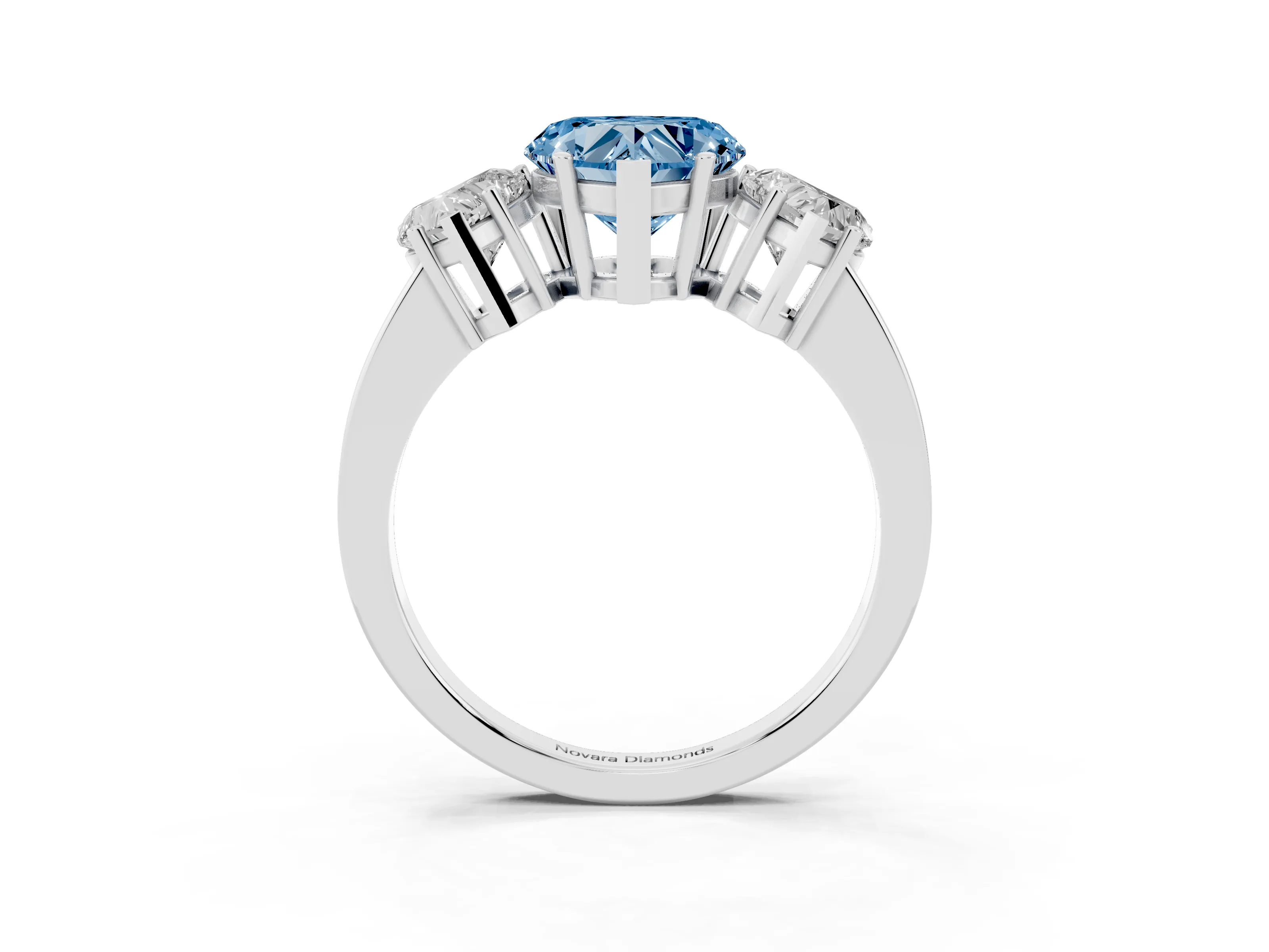 Fancy Blue Heart Cut Diamond Three-Stone Engagement Ring Set in Silver with Flat Band