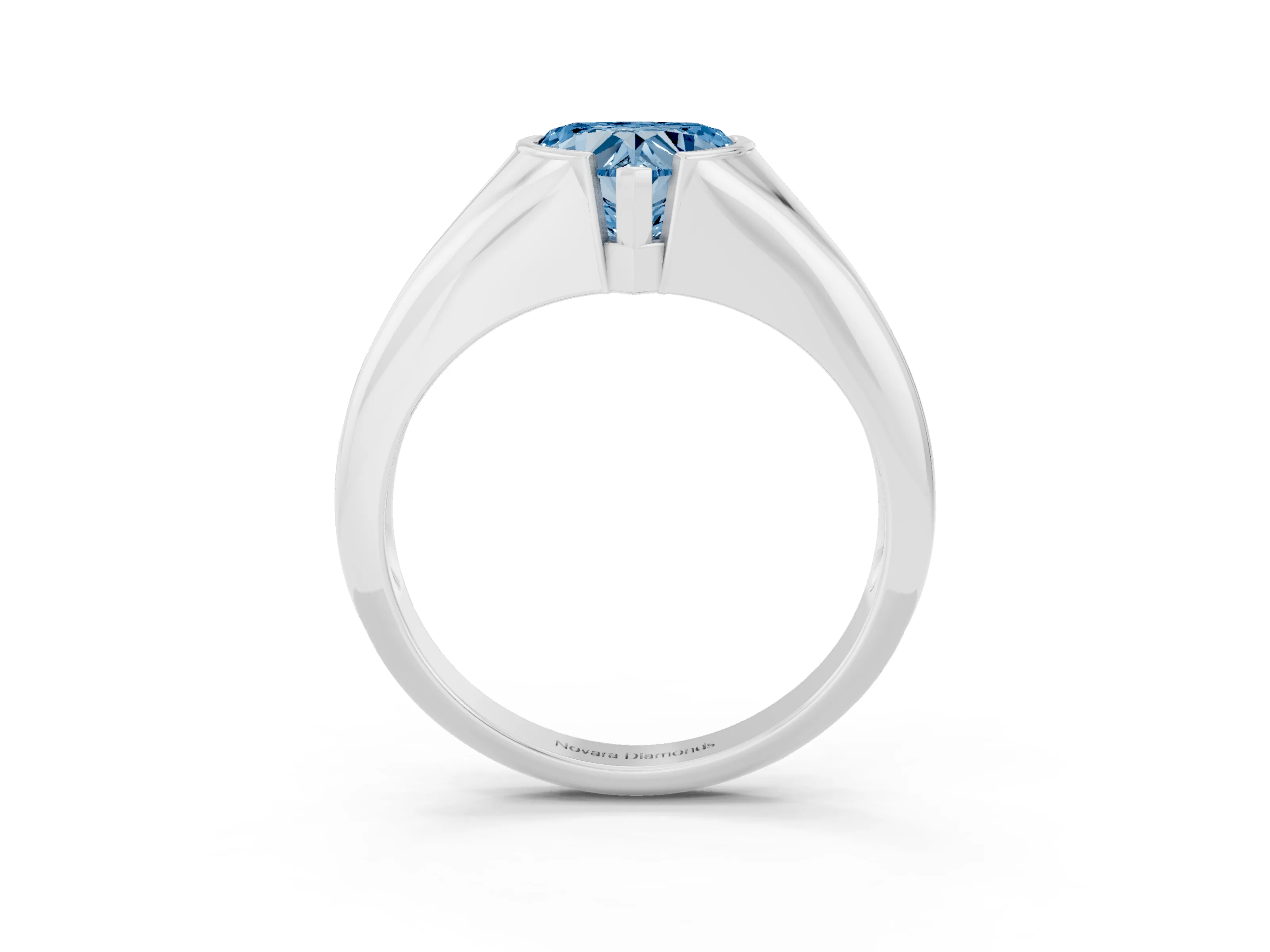 Fancy Blue Heart Cut Diamond Solitaire Tension Set Ring Set in Silver