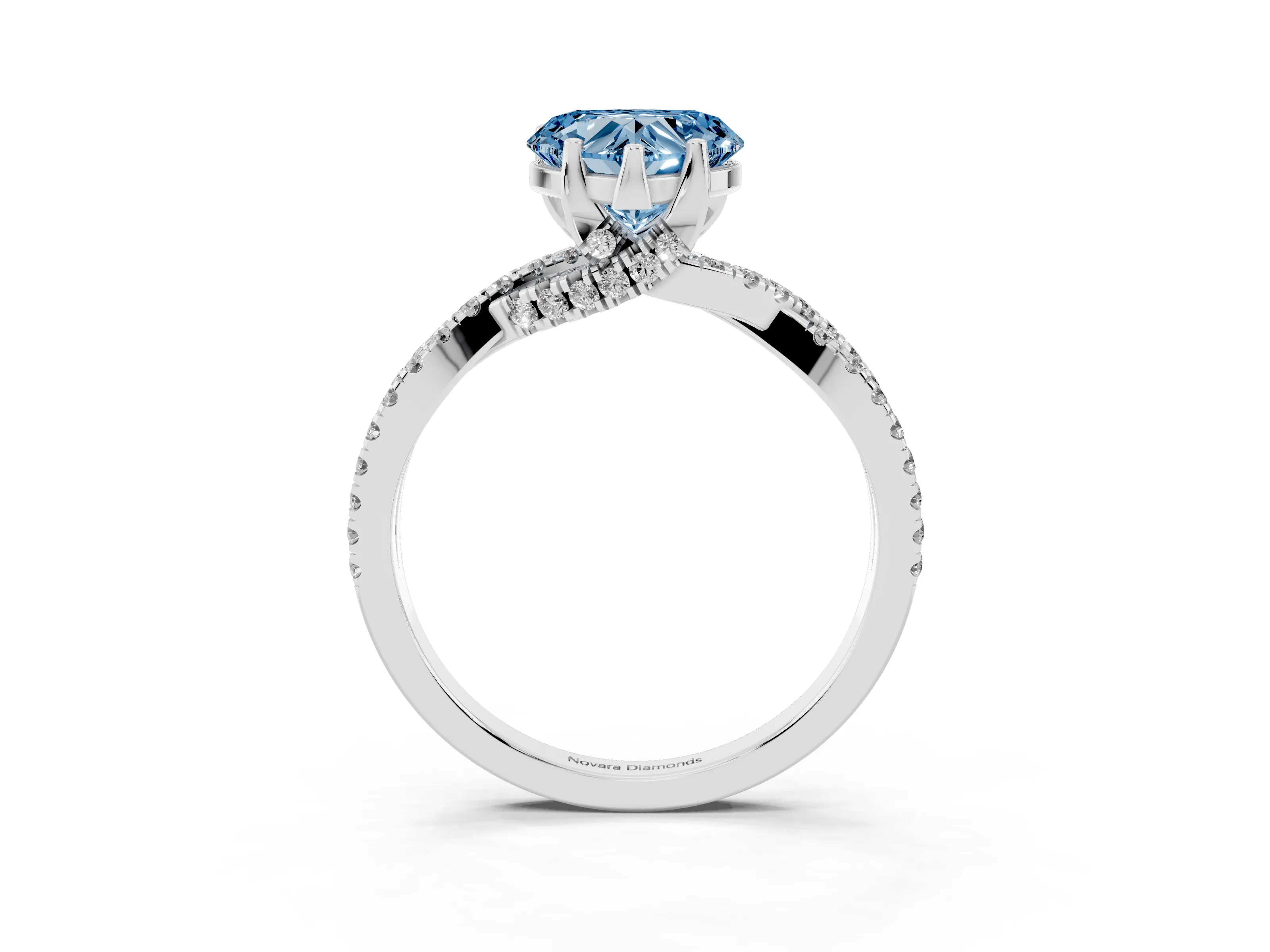 Fancy Blue Heart Cut Diamond Twist Pavé Solitaire Engagement Ring Set in Platinum with Prong Setting