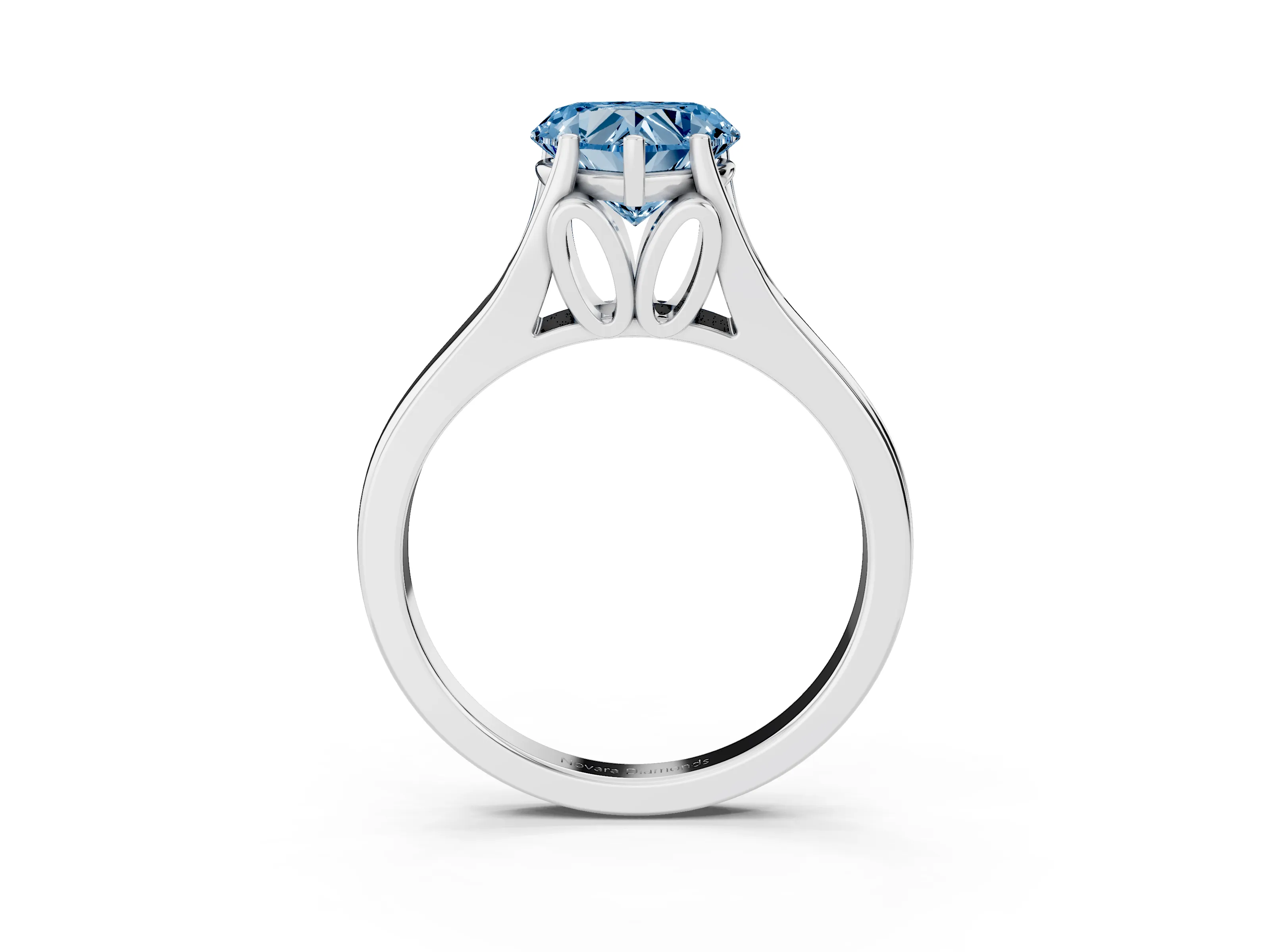 Fancy Blue Heart Cut Diamond Solitaire Ring Set in White gold with Arched Cathedral Band and Prong Setting