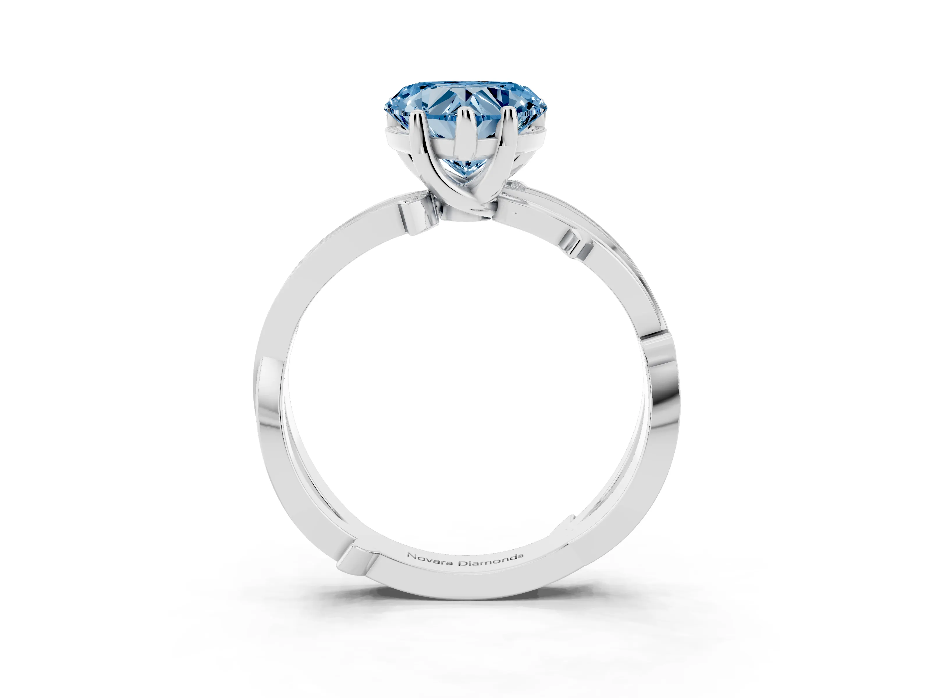Fancy Blue Heart Cut Diamond Pavé Twist Band Solitaire Ring Set in White gold with Prong Setting