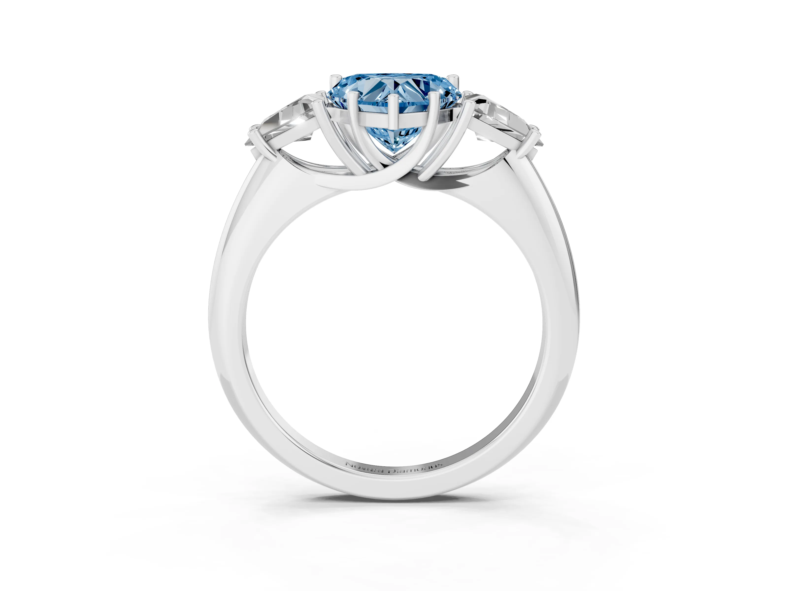 Fancy Blue Heart Cut Diamond Three-Stone Engagement Ring Set in Silver with Trillion Side Stones