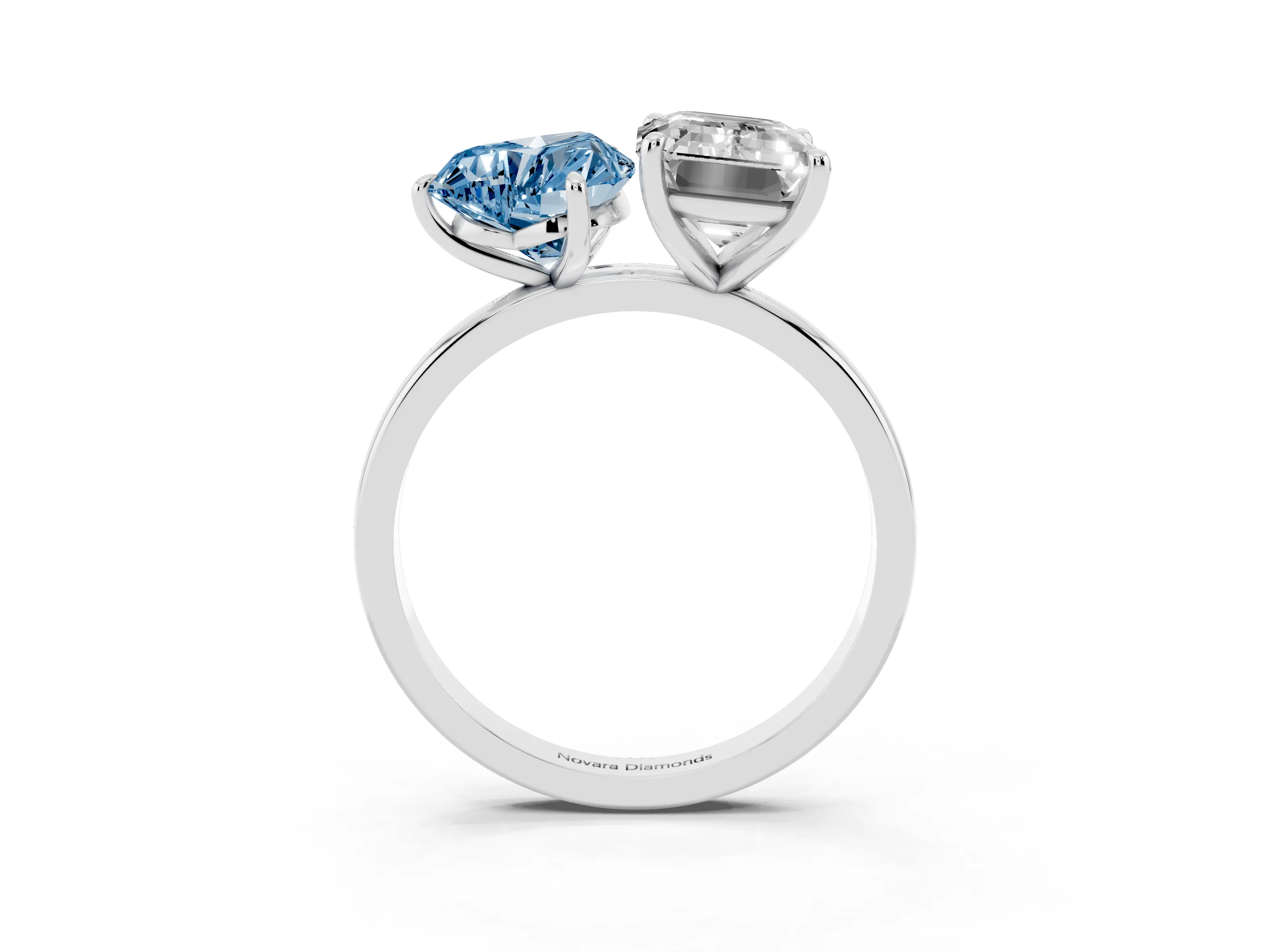Fancy Blue Heart Cut and Emerald Cut Toi Moi Ring Set in Silver with Prong Setting