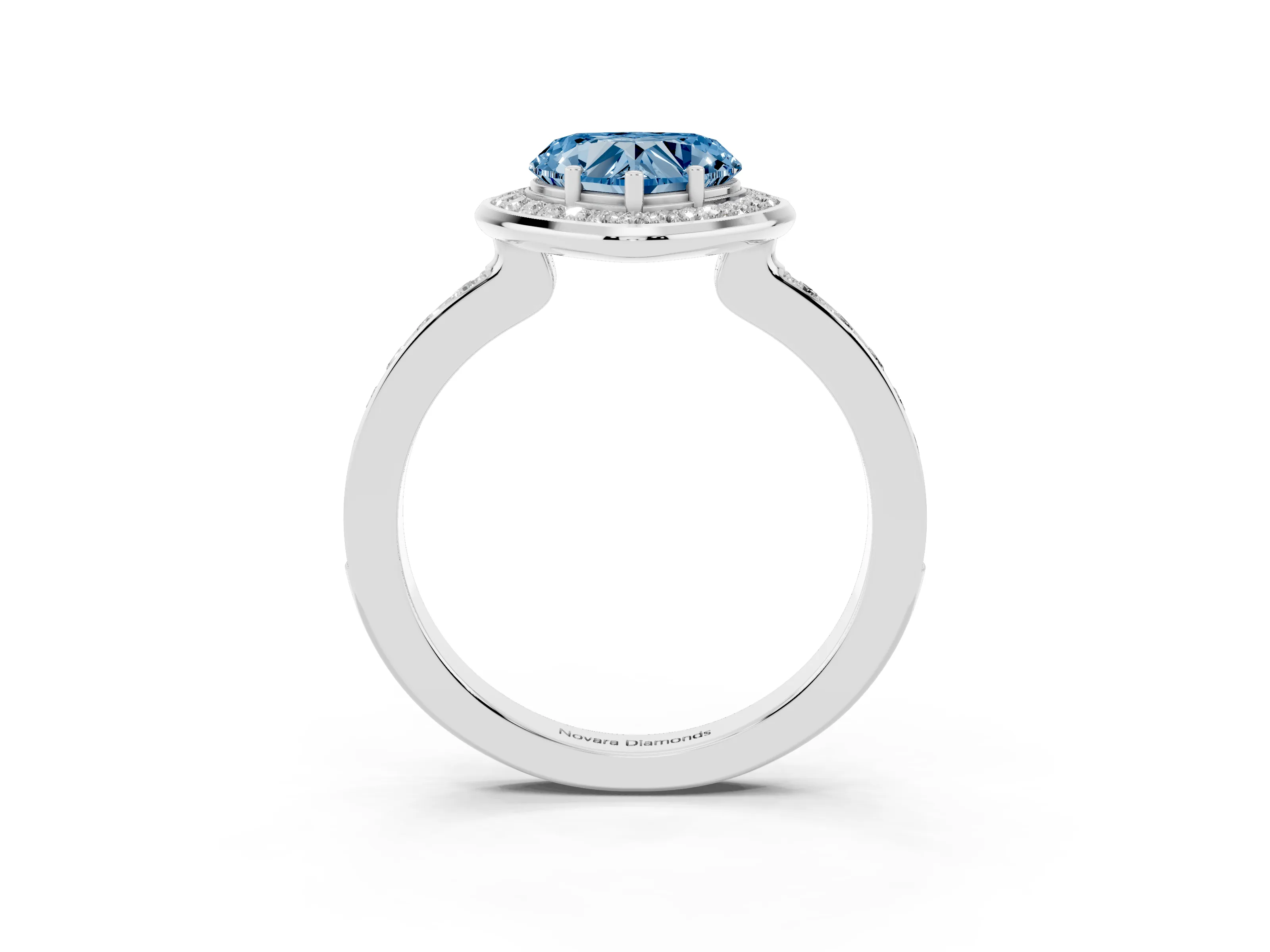 Fancy Blue Heart Cut Diamond Halo Ring Set in Silver with Bezel Frame and Pavé Band