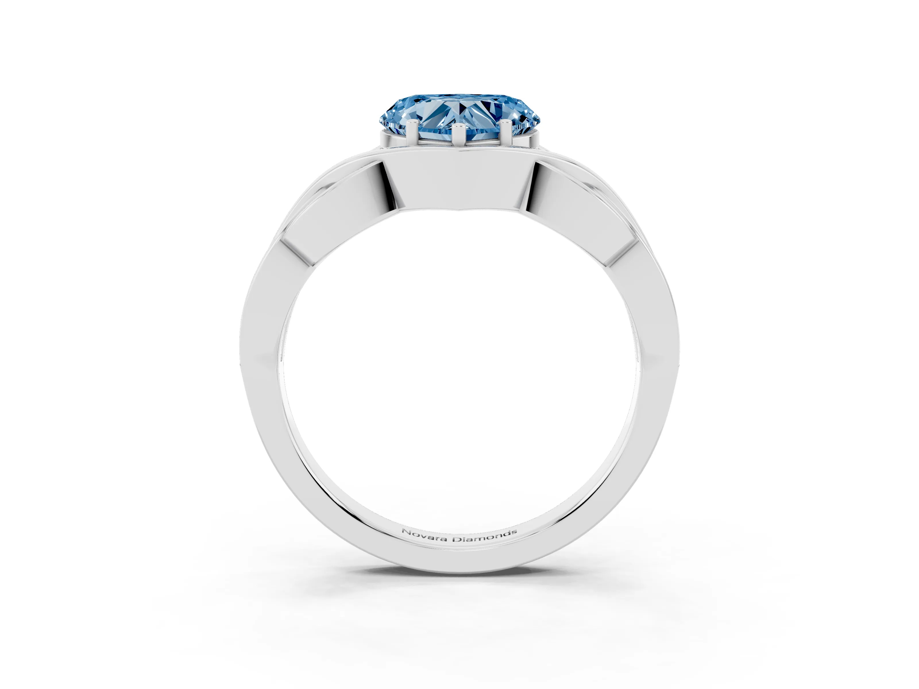 Fancy Blue Heart Cut Diamond Solitaire Ring Set in Silver with Intertwined Band