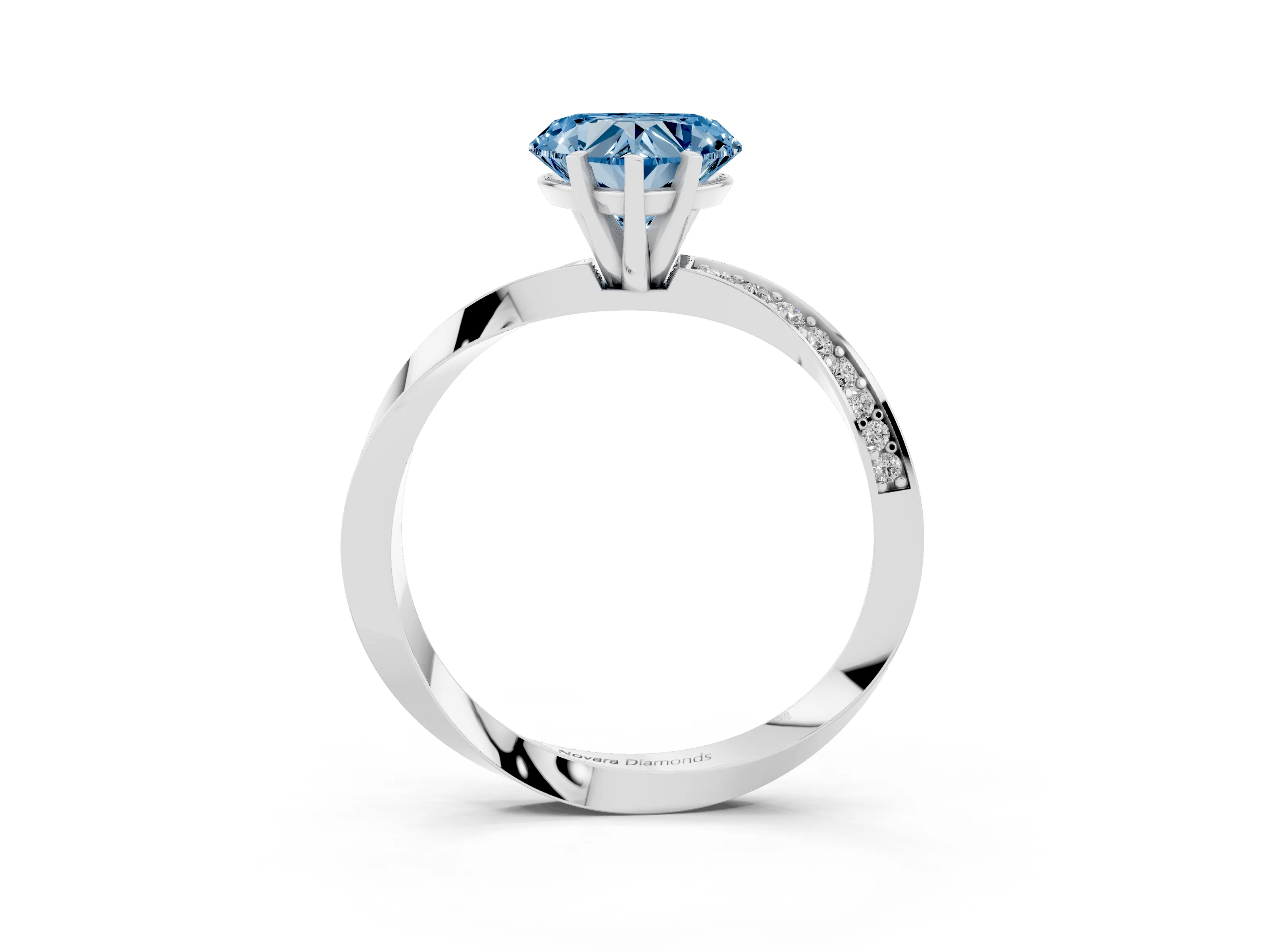 Fancy Blue Heart Cut Diamond Engagement Ring Set in White gold with Side Stone Accents and Prong Setting