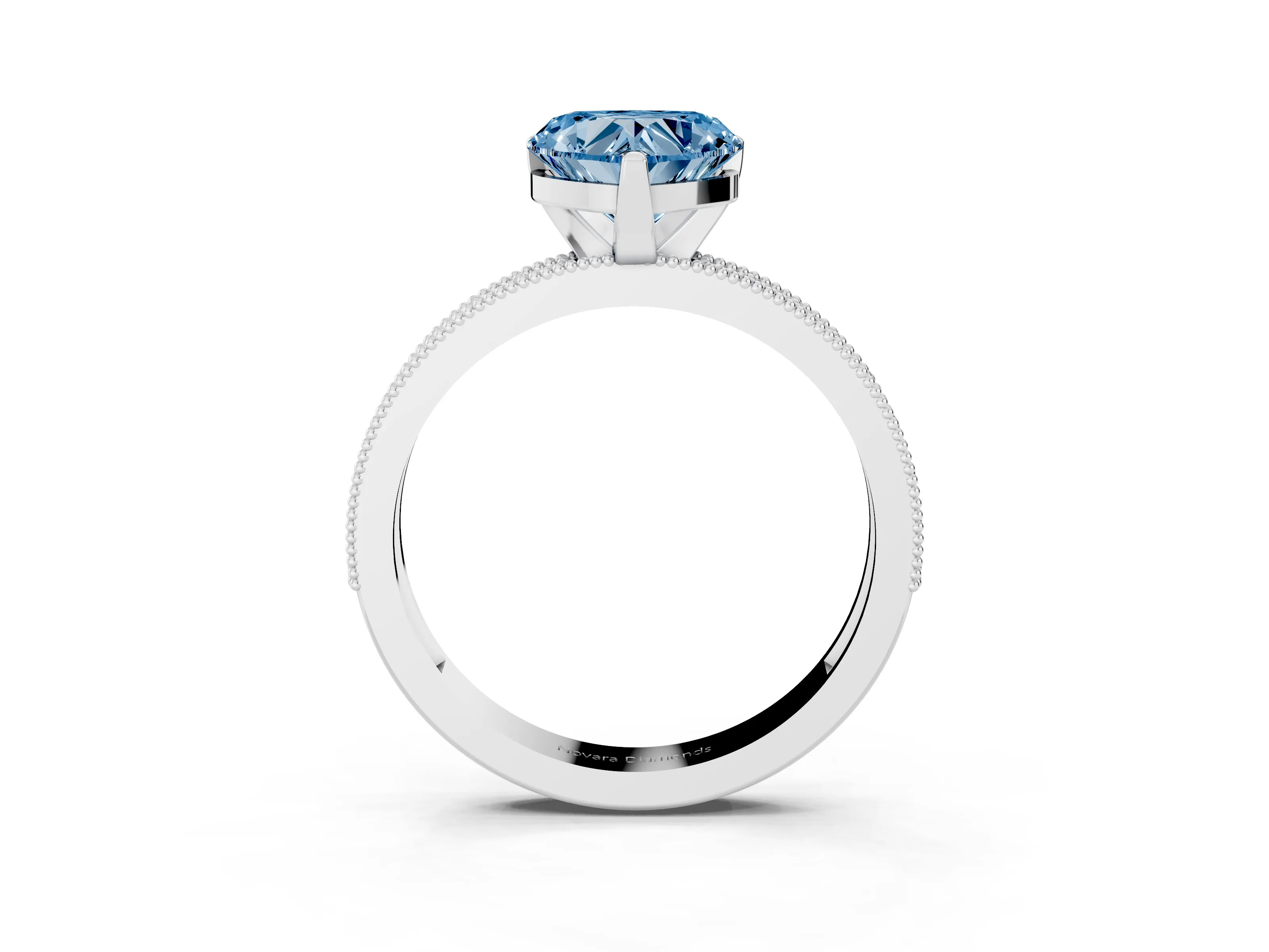 Fancy Blue Heart Cut Diamond Milgrain Pavé Engagement Ring Set in Platinum with Prong Setting