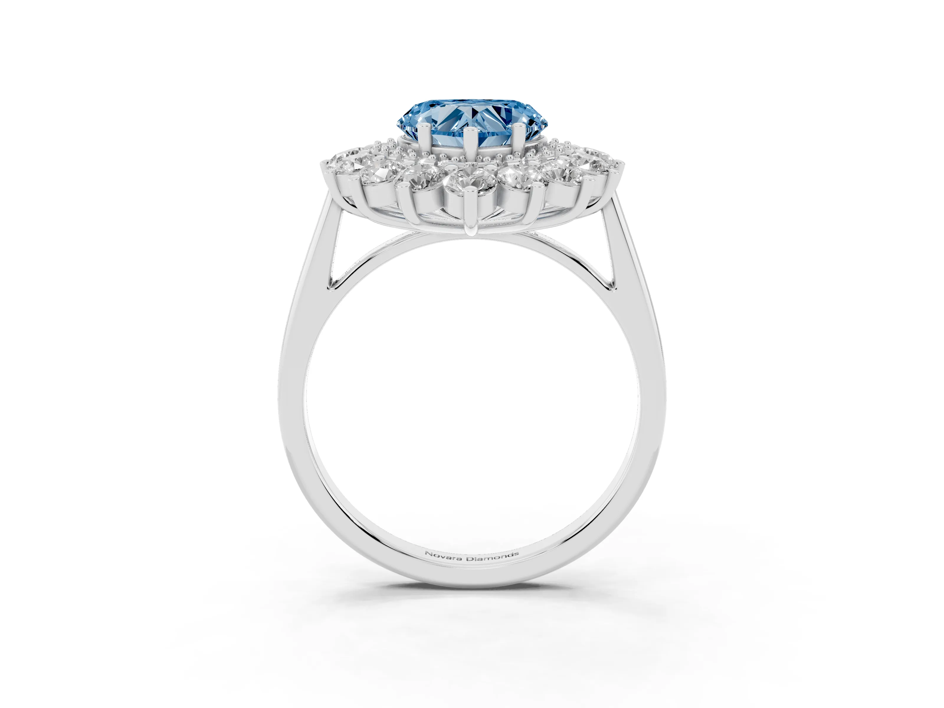 Fancy Blue Heart Cut Diamond Floral Double Halo Ring Set in Platinum with Round Petals