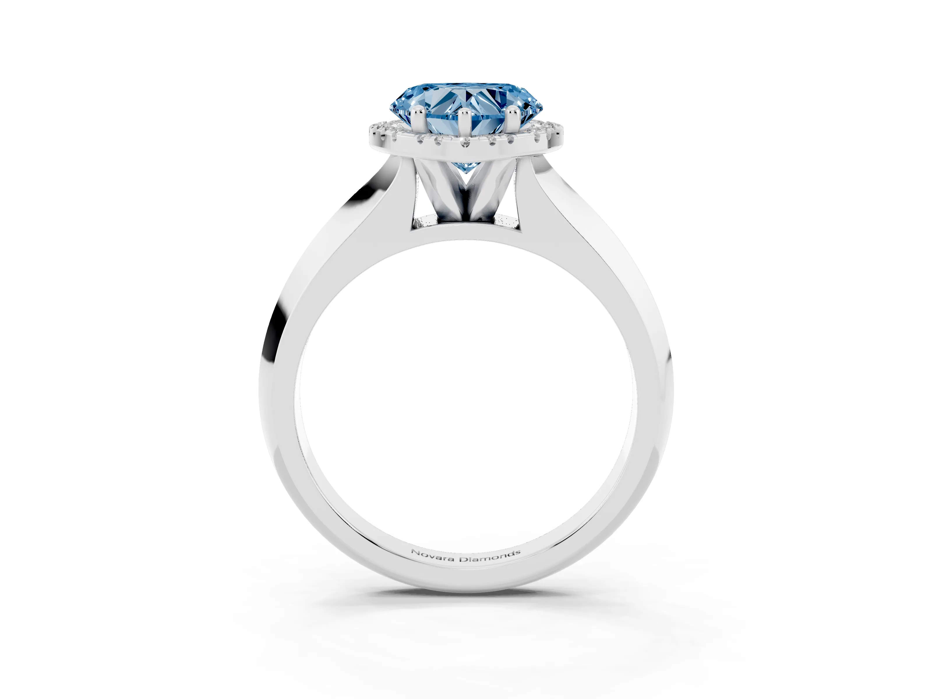 Fancy Blue Heart Cut Diamond Halo Ring Set in Platinum with Cathedral Band and Prong Setting